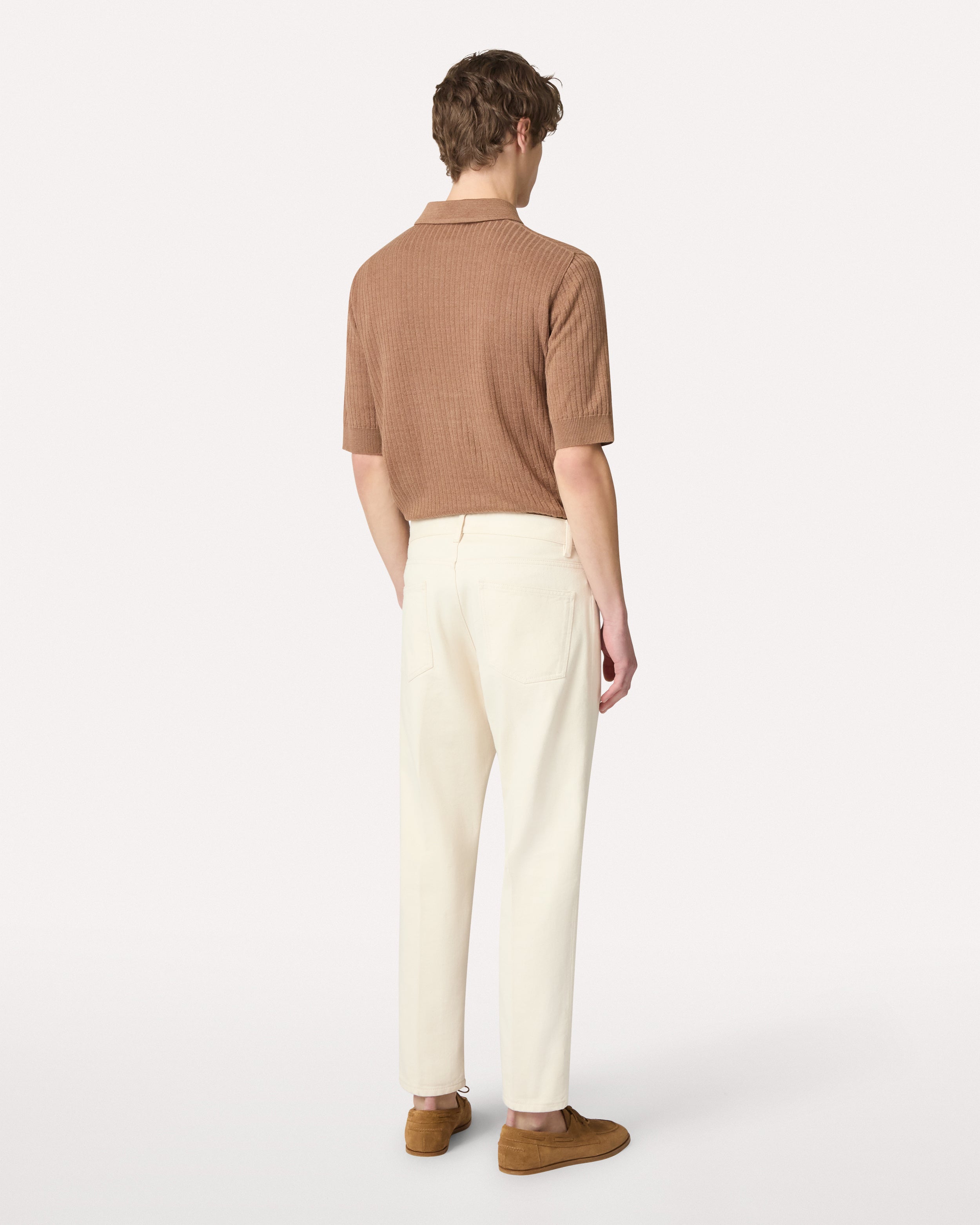 Ecru denim jeans with clean hem, white, man | Lardini