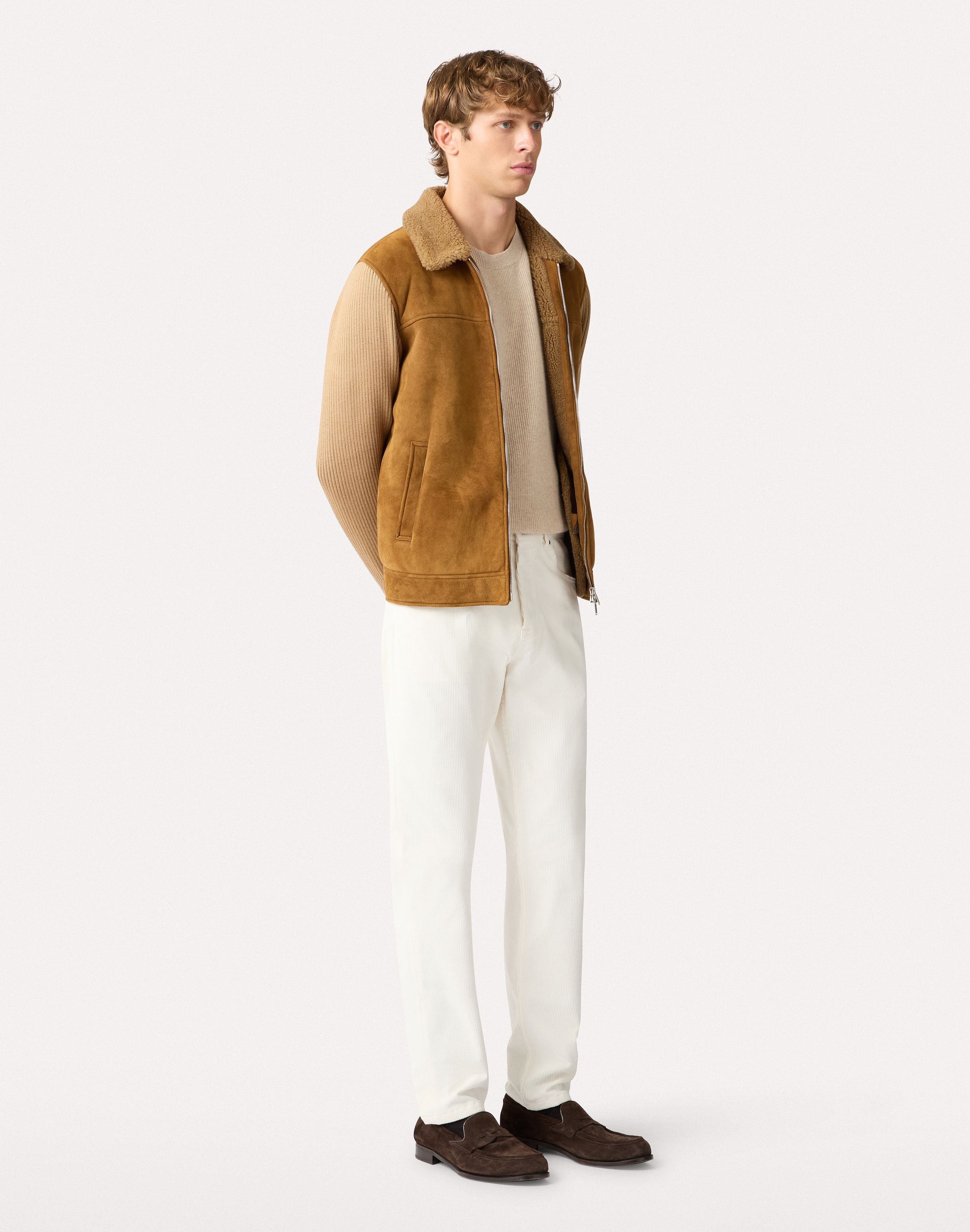 Pantalone 5 tasche panna in velluto stretch CREAM Lardini 2