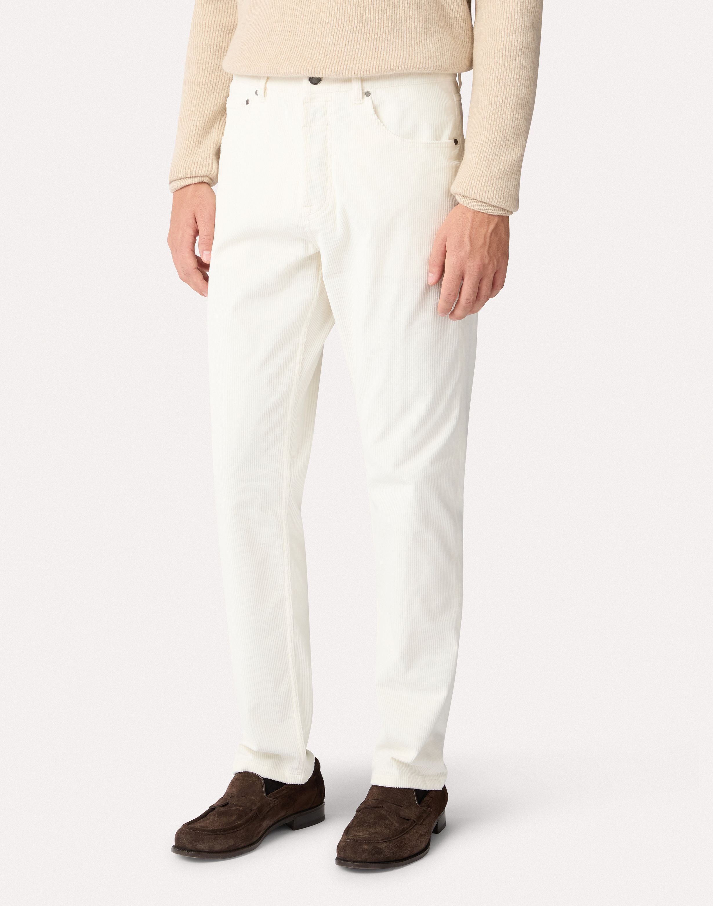 Pantalone 5 tasche panna in velluto stretch CREAM Lardini 4