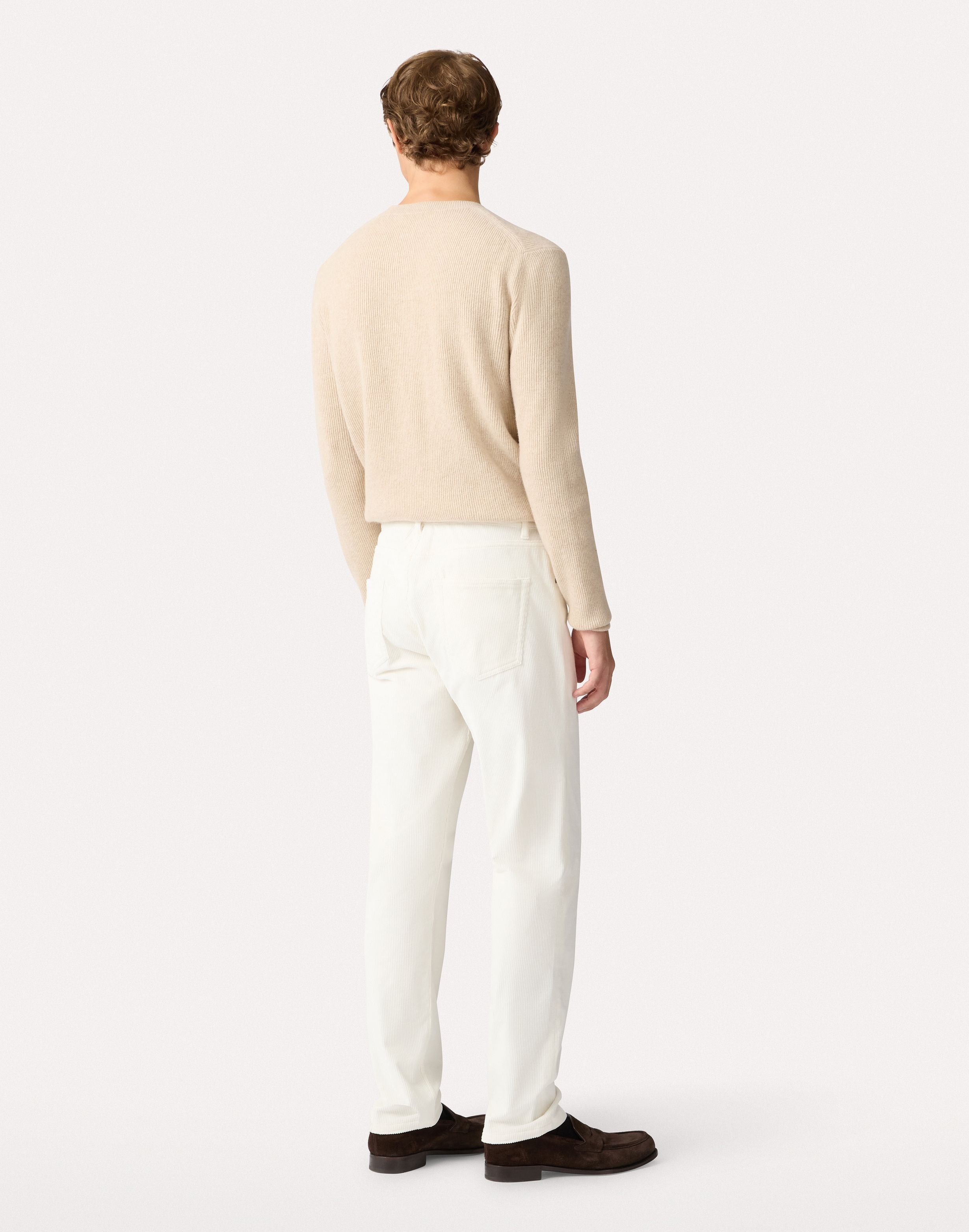 Pantalone 5 tasche panna in velluto stretch CREAM Lardini 5