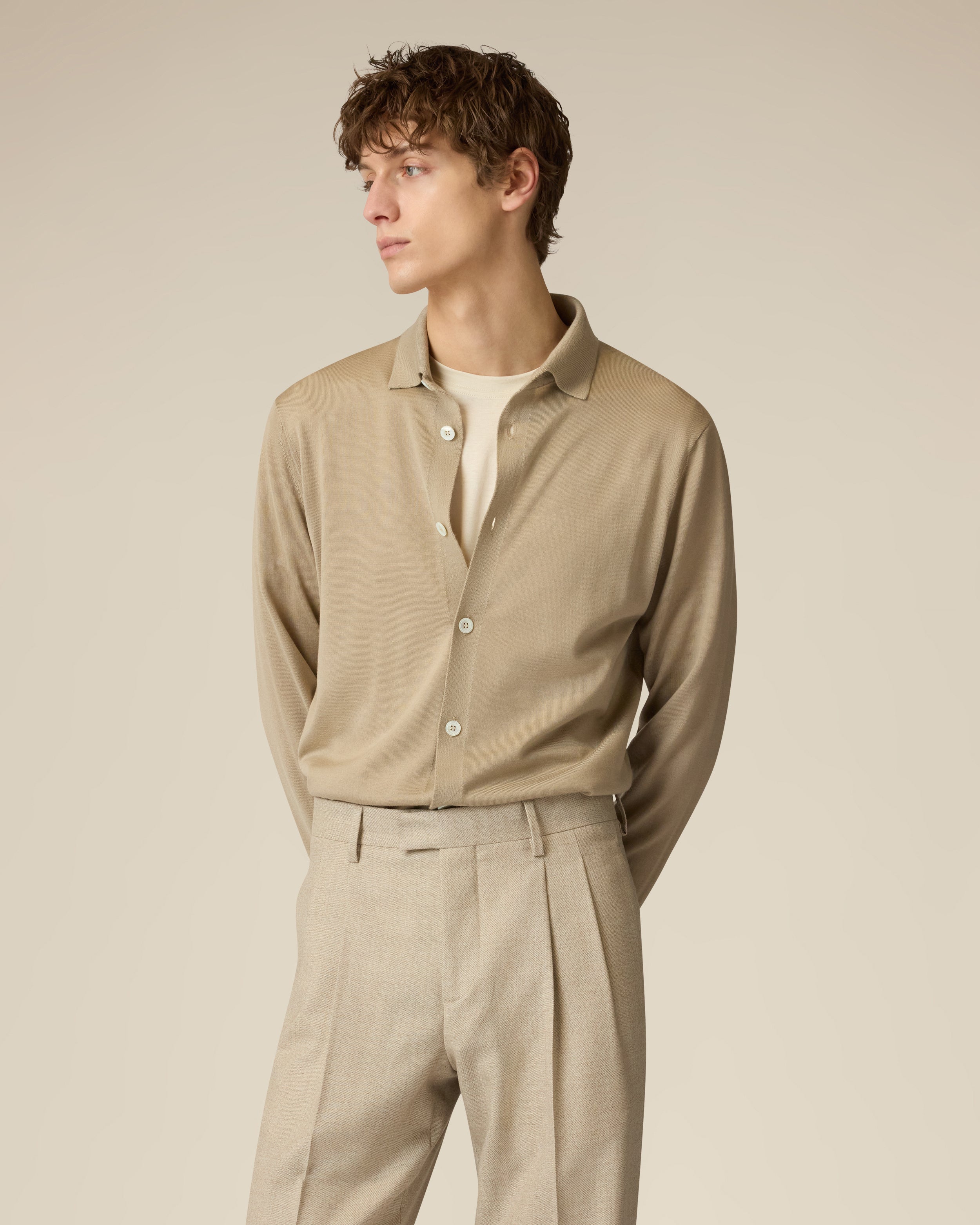 Beige merino wool knit shirt BEIGE Lardini 4