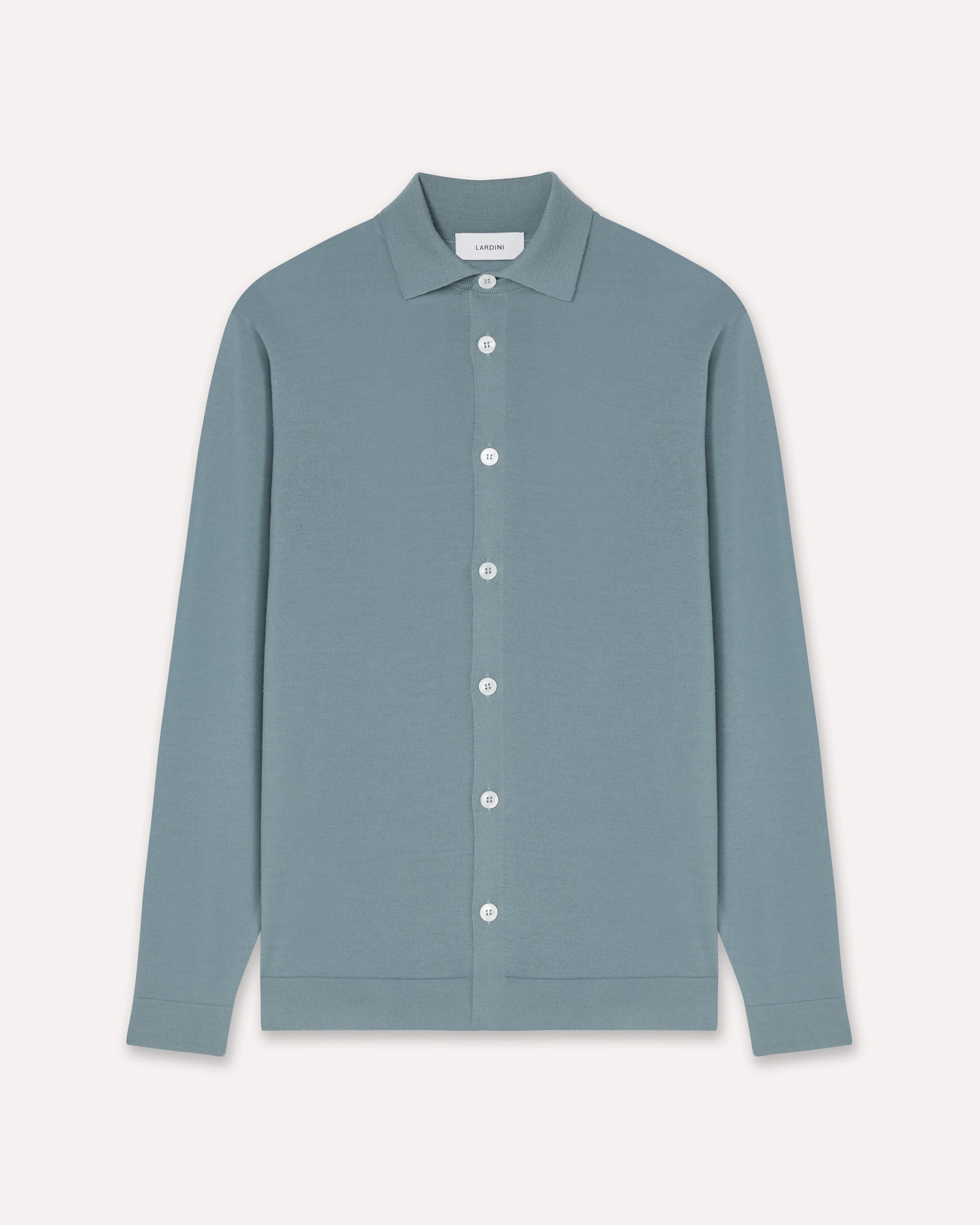 Camicia in maglia azzurro polvere di lana merino WATER GREEN Lardini 1
