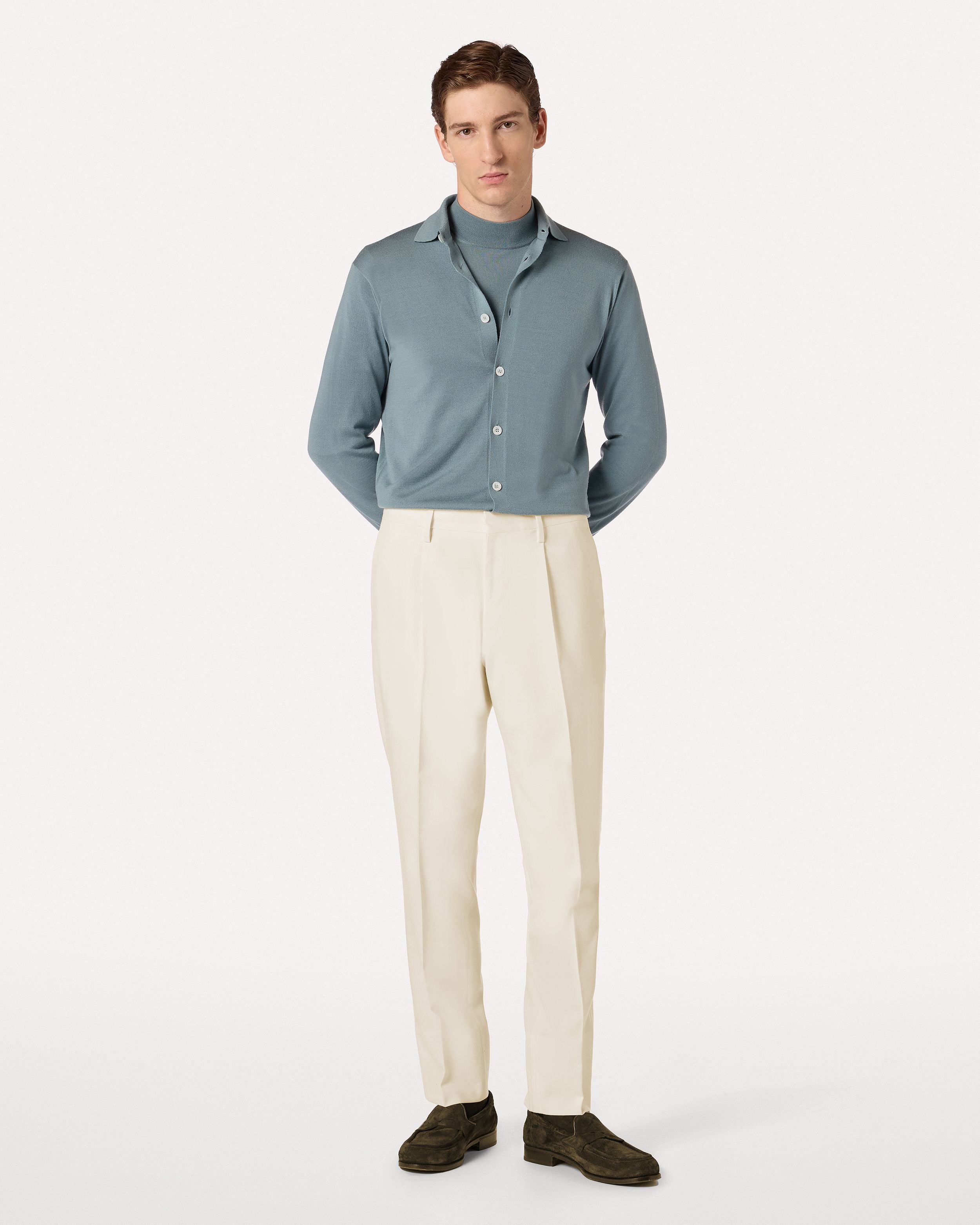 Camicia in maglia azzurro polvere di lana merino WATER GREEN Lardini 2