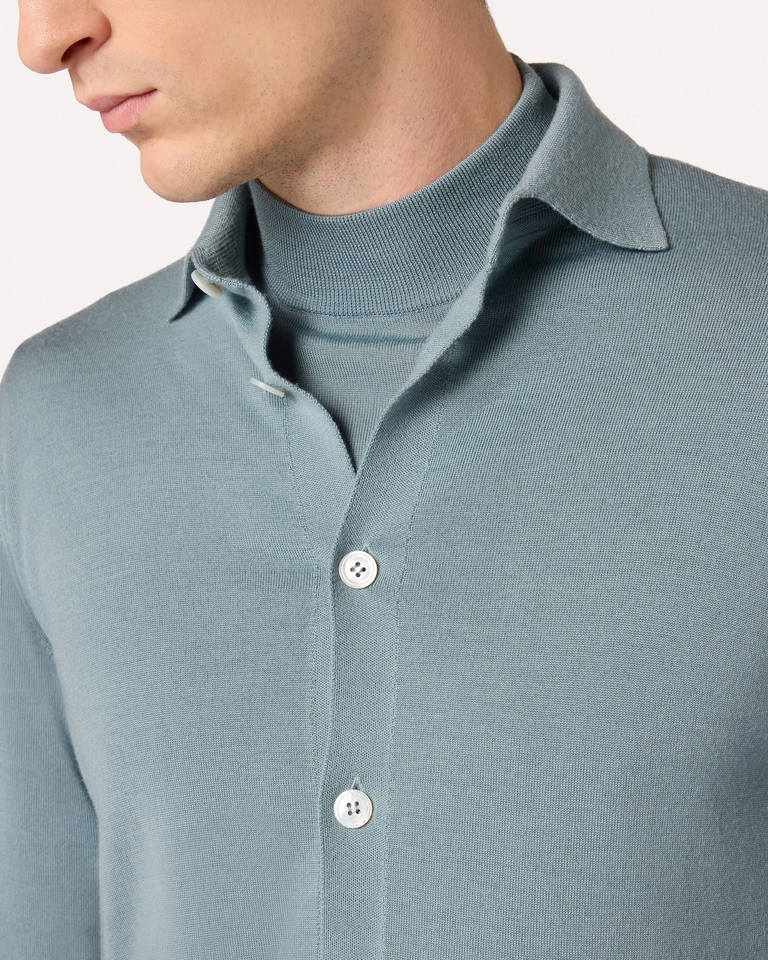 Camicia in maglia azzurro polvere di lana merino WATER GREEN Lardini 3