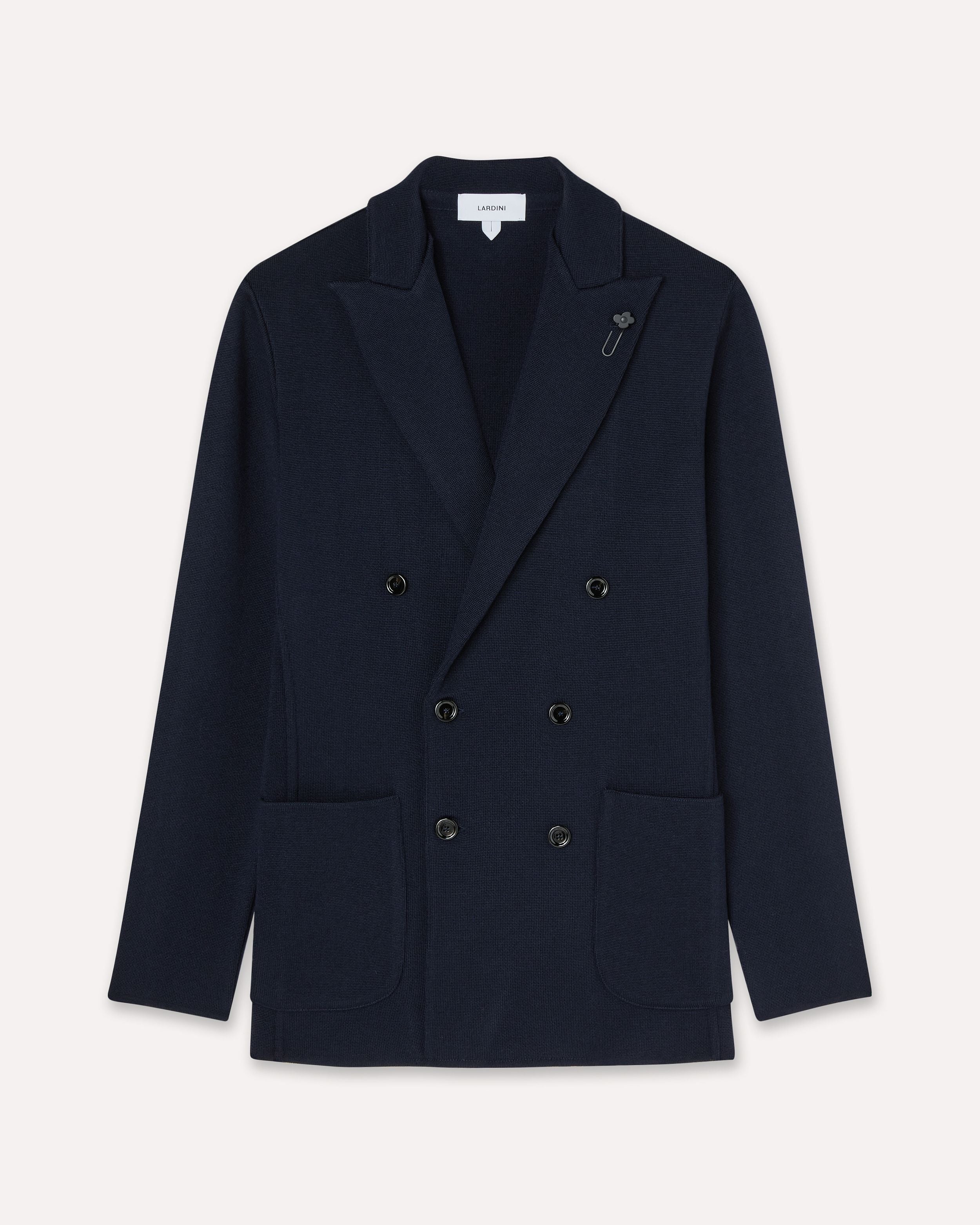 Giacca doppiopetto in maglia blu in lana, seta e cashmere BLUE Lardini
