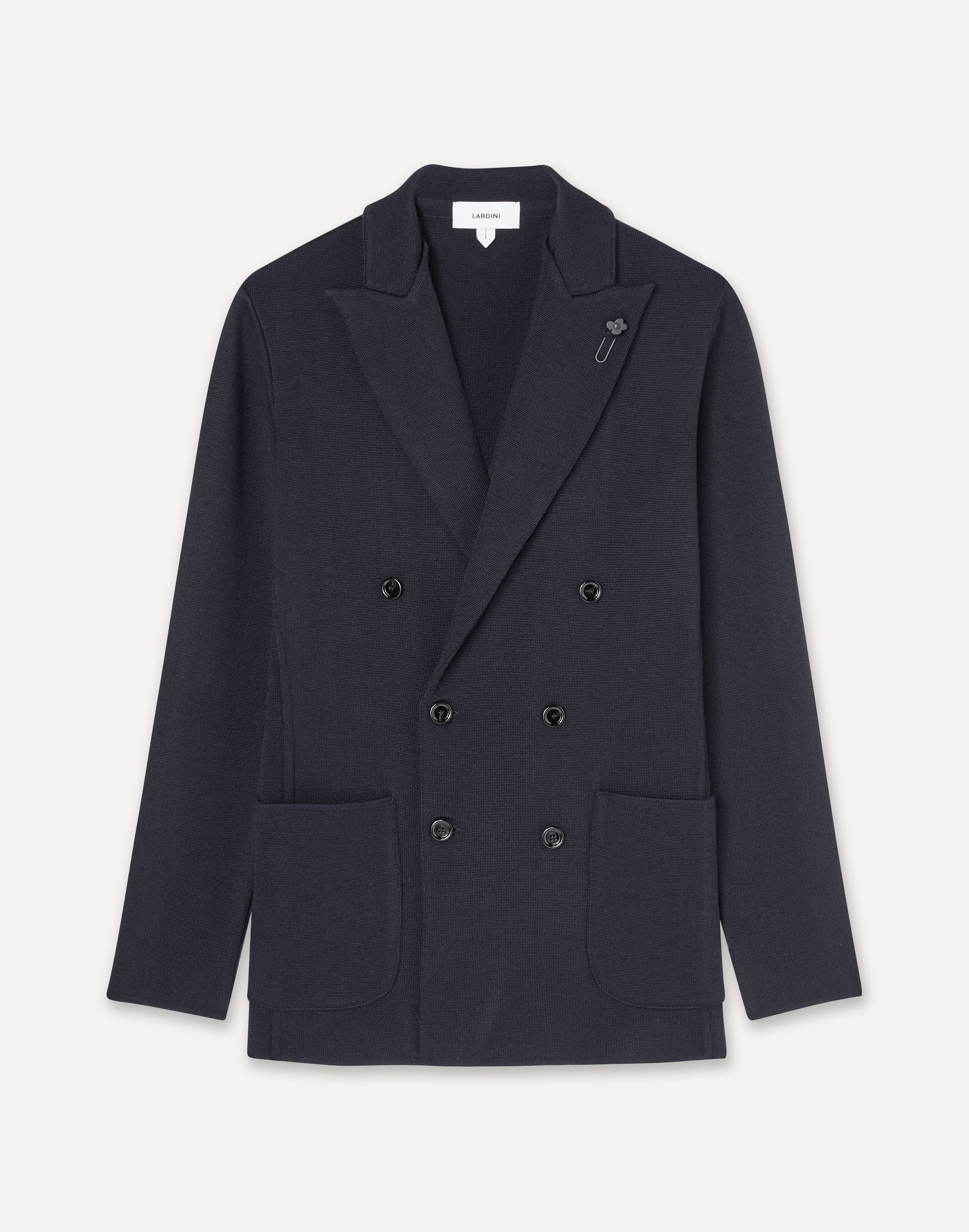 Veste en maille bleu croisée en laine, soie et cachemire BLUE Lardini 1