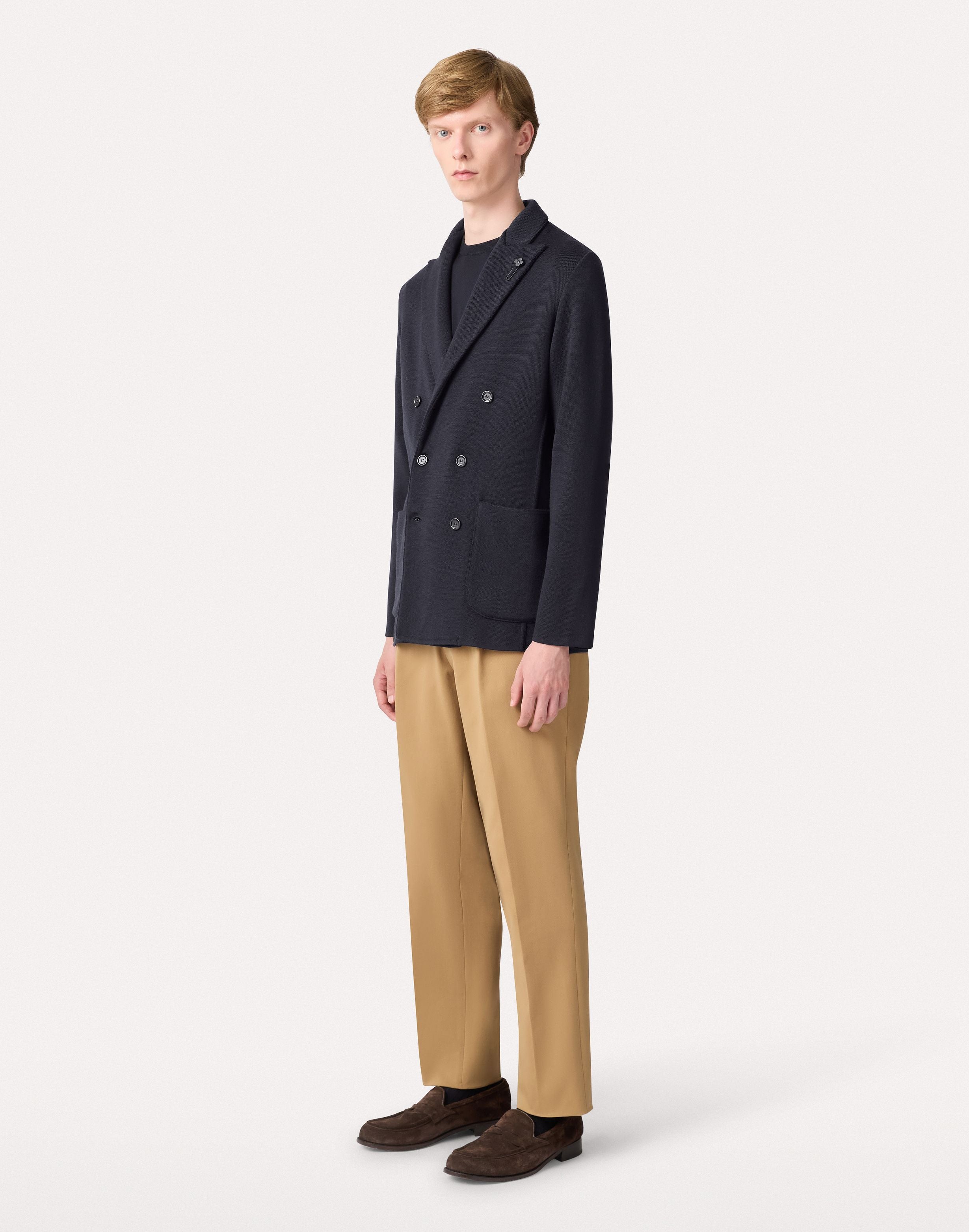 Veste en maille bleu croisée en laine, soie et cachemire BLUE Lardini 2