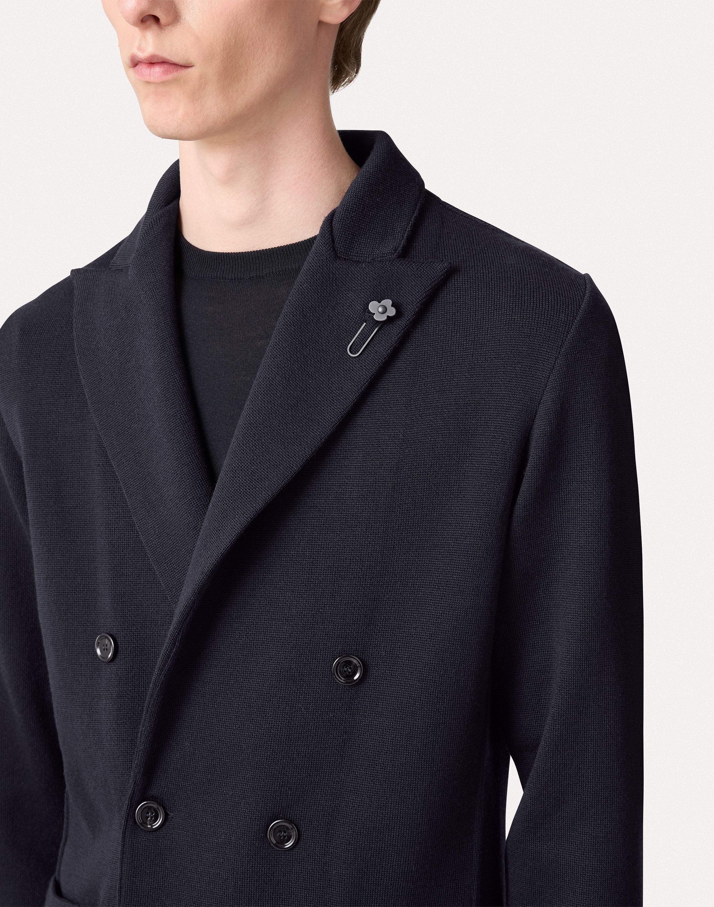 Veste en maille bleu croisée en laine, soie et cachemire BLUE Lardini 3