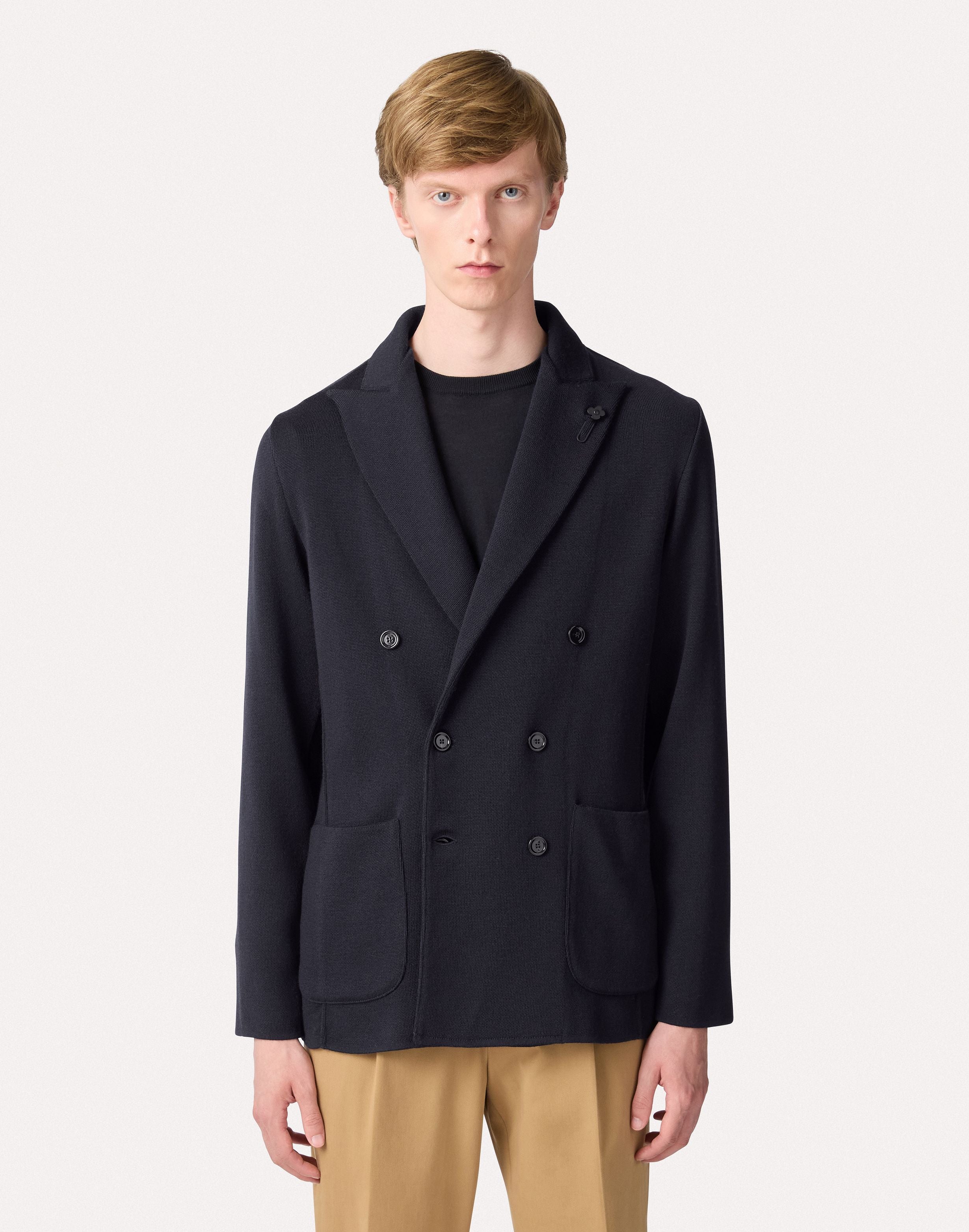 Veste en maille bleu croisée en laine, soie et cachemire BLUE Lardini 4
