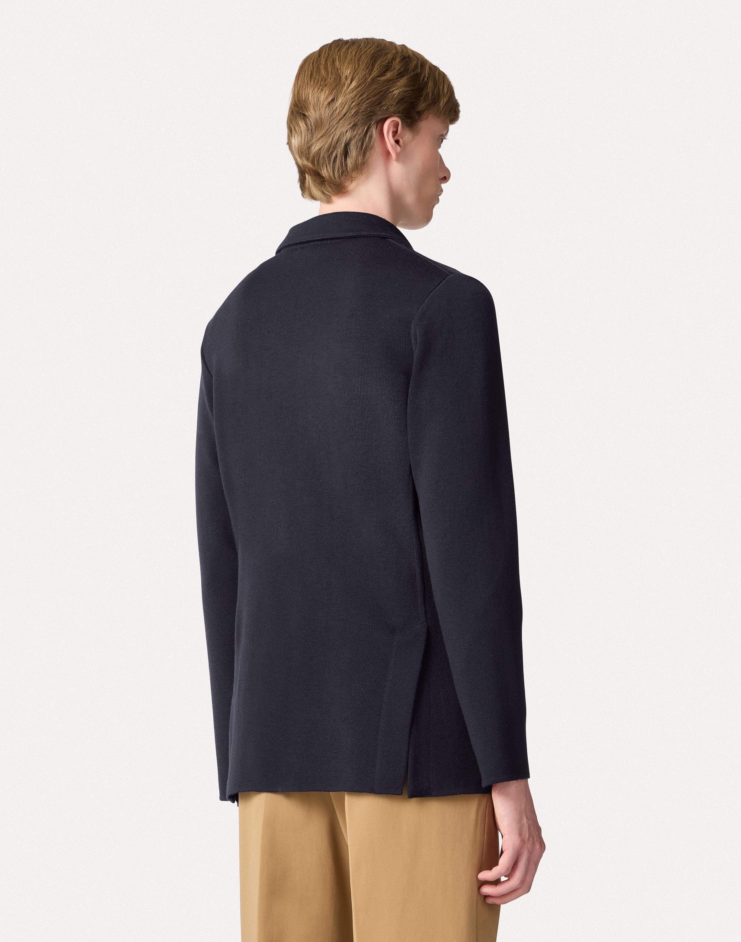 Veste en maille bleu croisée en laine, soie et cachemire BLUE Lardini 5