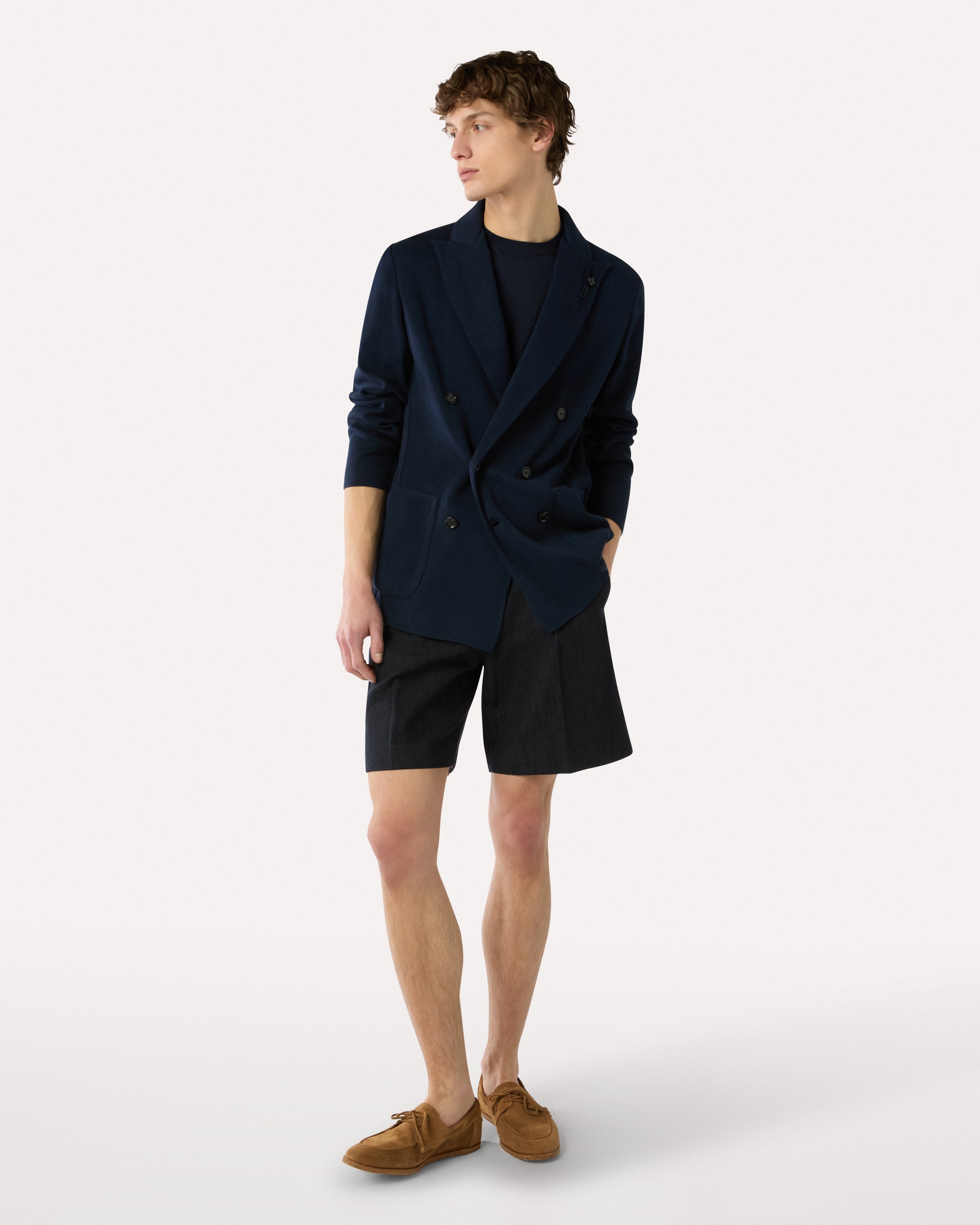 Blue double-breasted knit jacket, white, man | Lardini