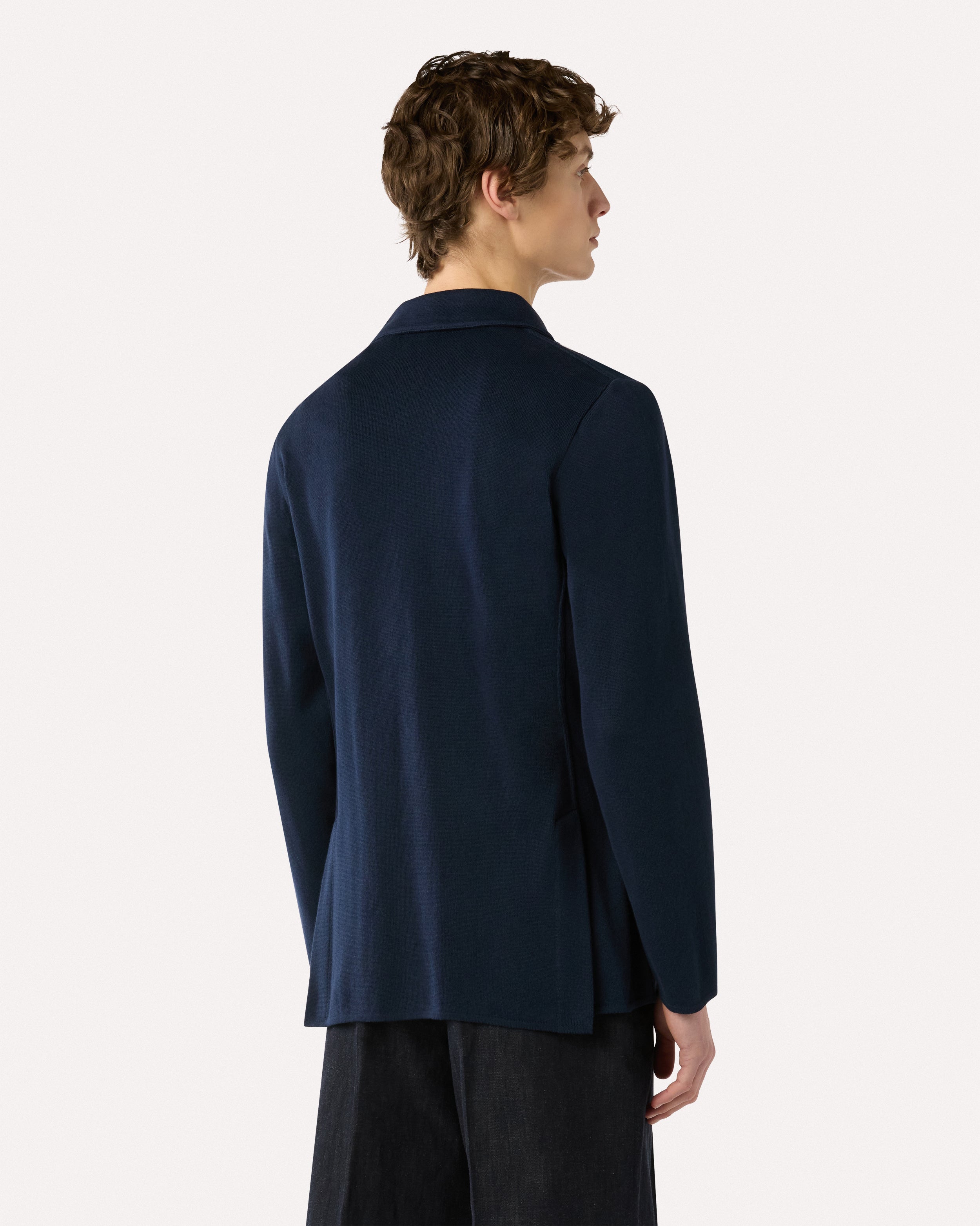Blue double-breasted knit jacket, white, man | Lardini