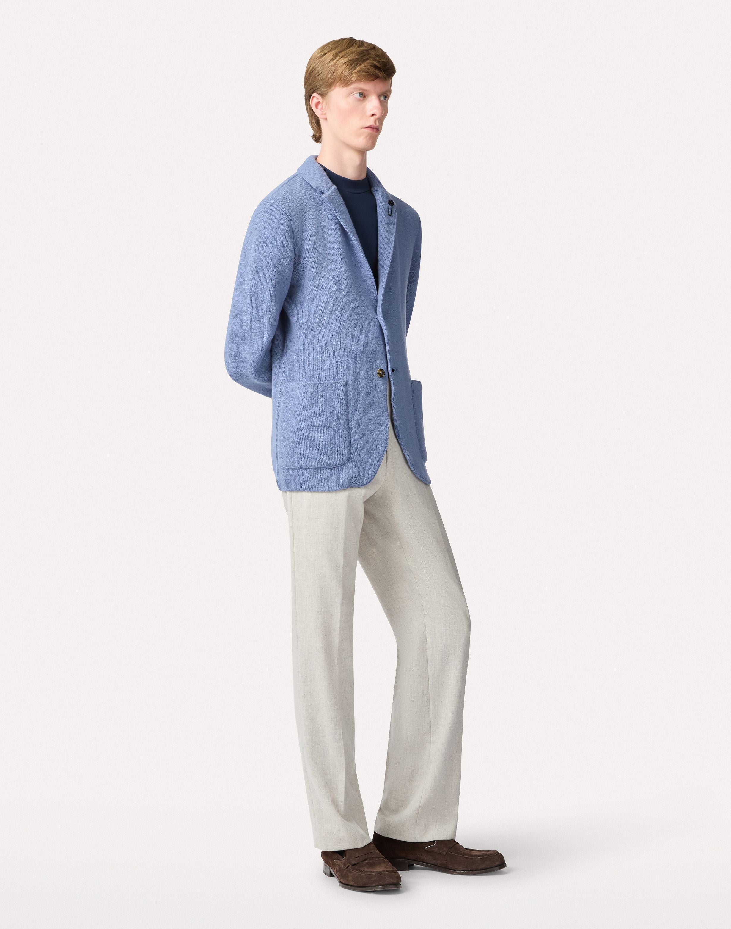 Giacca in maglia avio in cashmere rasato AIR FORCE BLUE Lardini 2