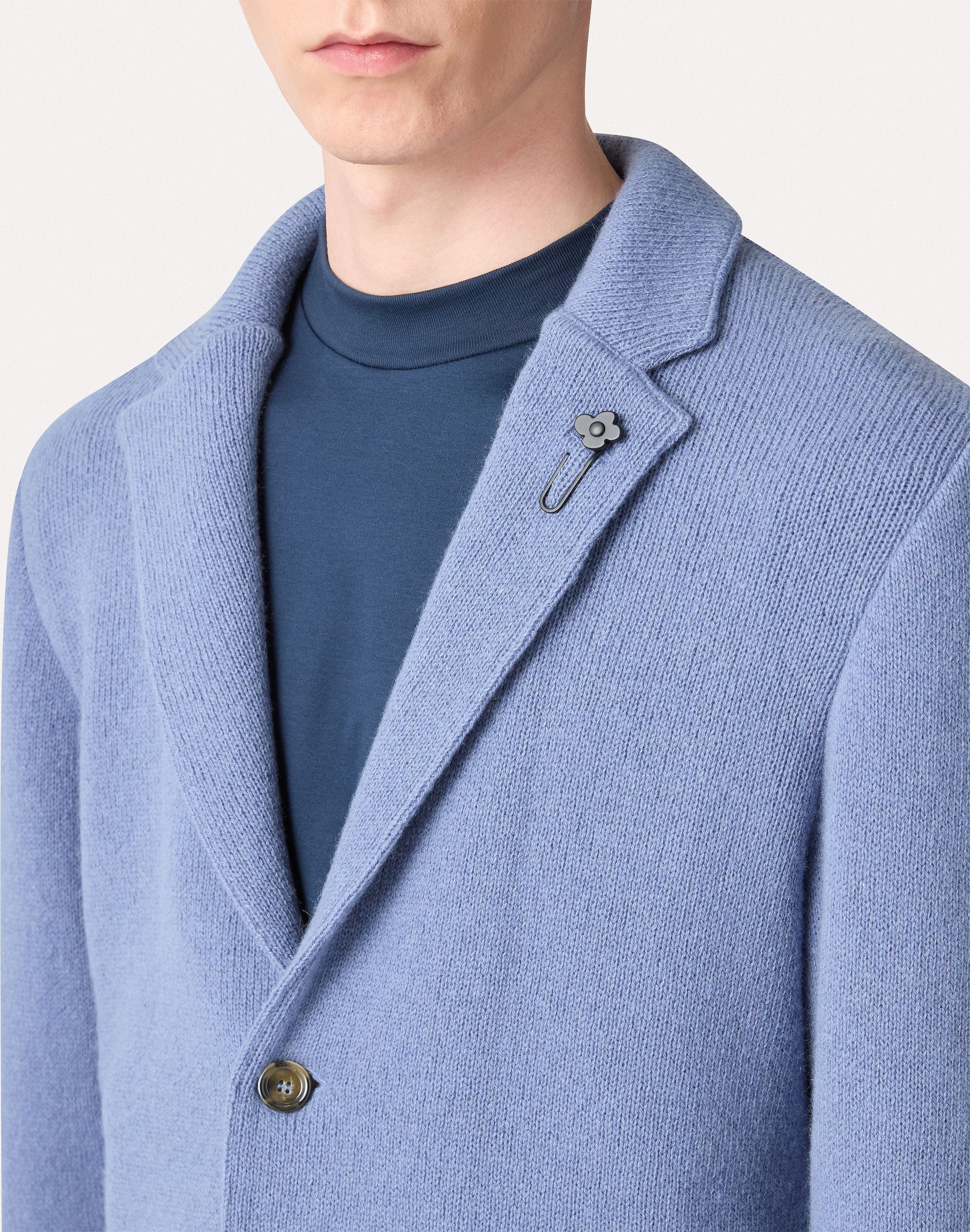Giacca in maglia avio in cashmere rasato AIR FORCE BLUE Lardini 3