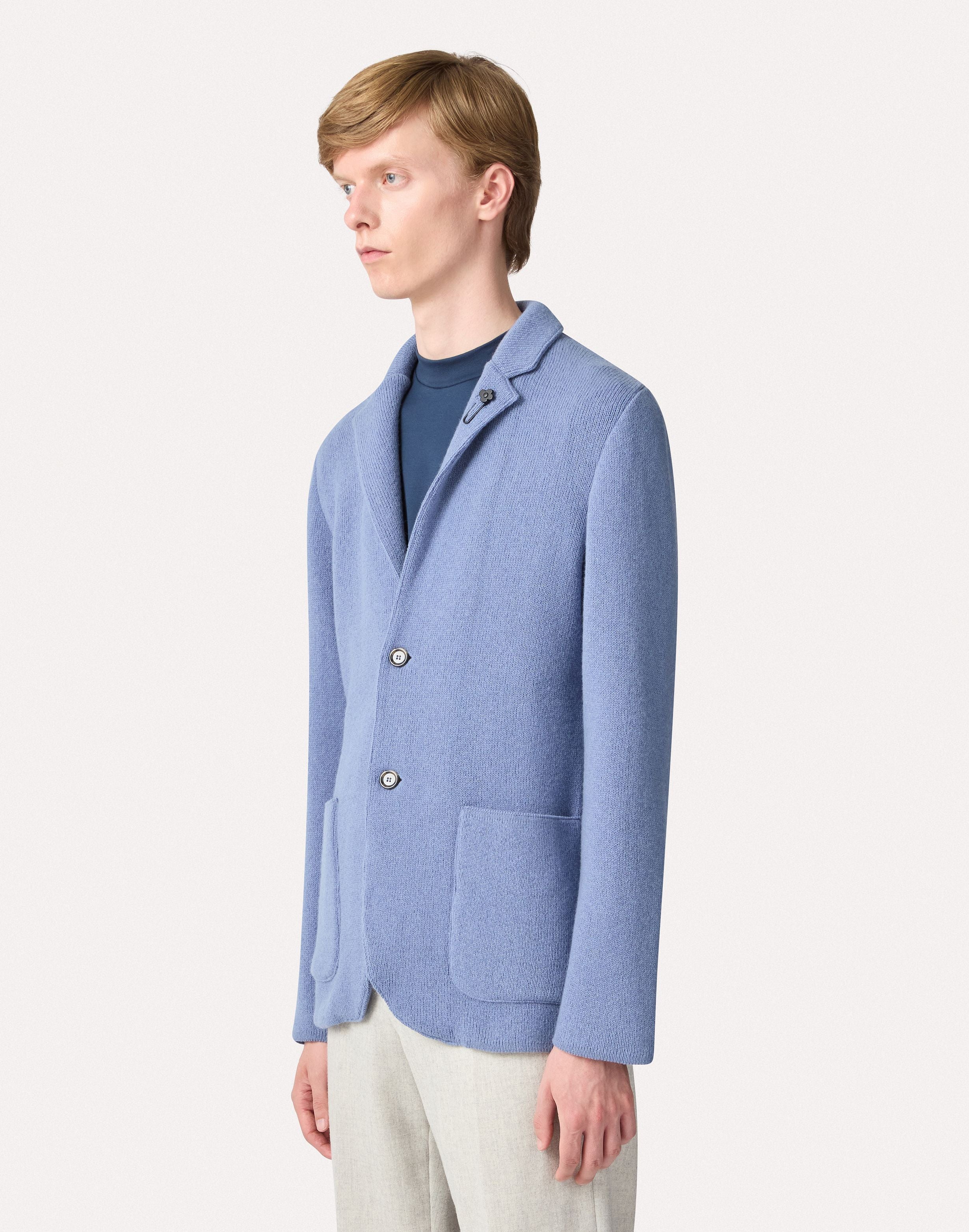 Giacca in maglia avio in cashmere rasato AIR FORCE BLUE Lardini 4
