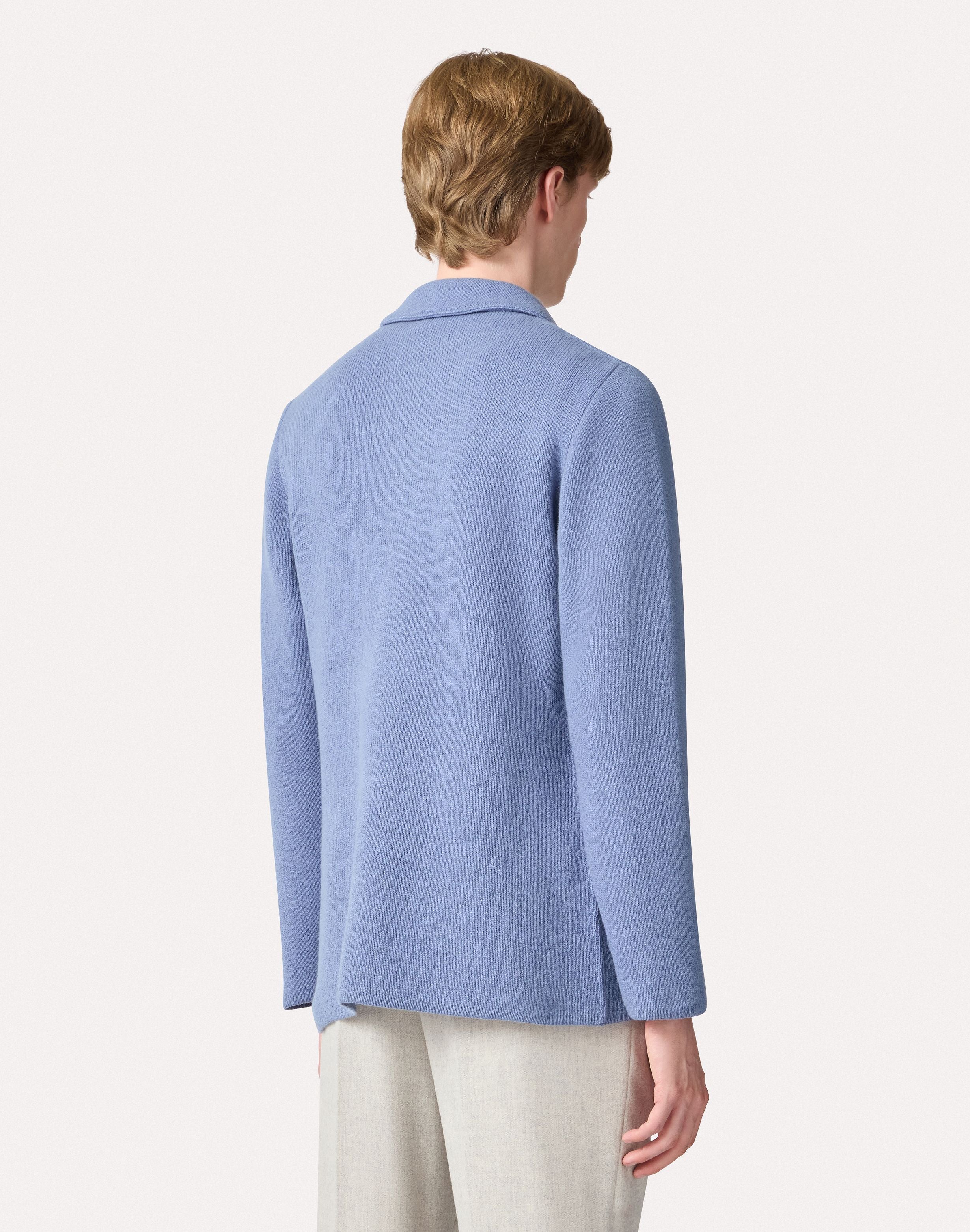 Giacca in maglia avio in cashmere rasato AIR FORCE BLUE Lardini 5