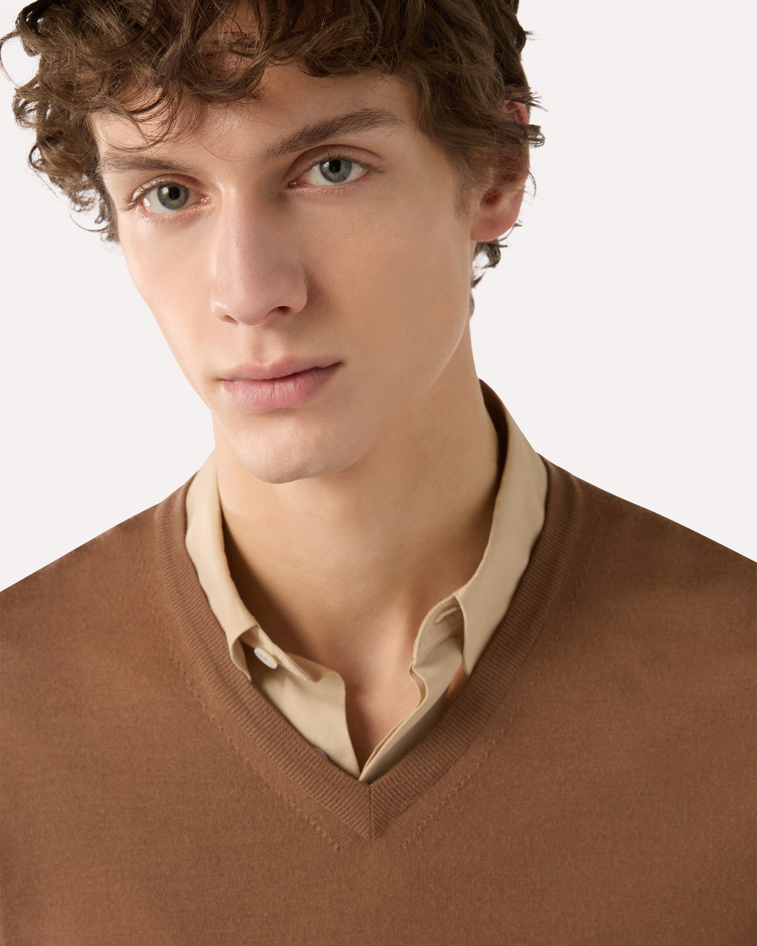 Maglia con scollo a V marrone BROWN/RUST Lardini 3