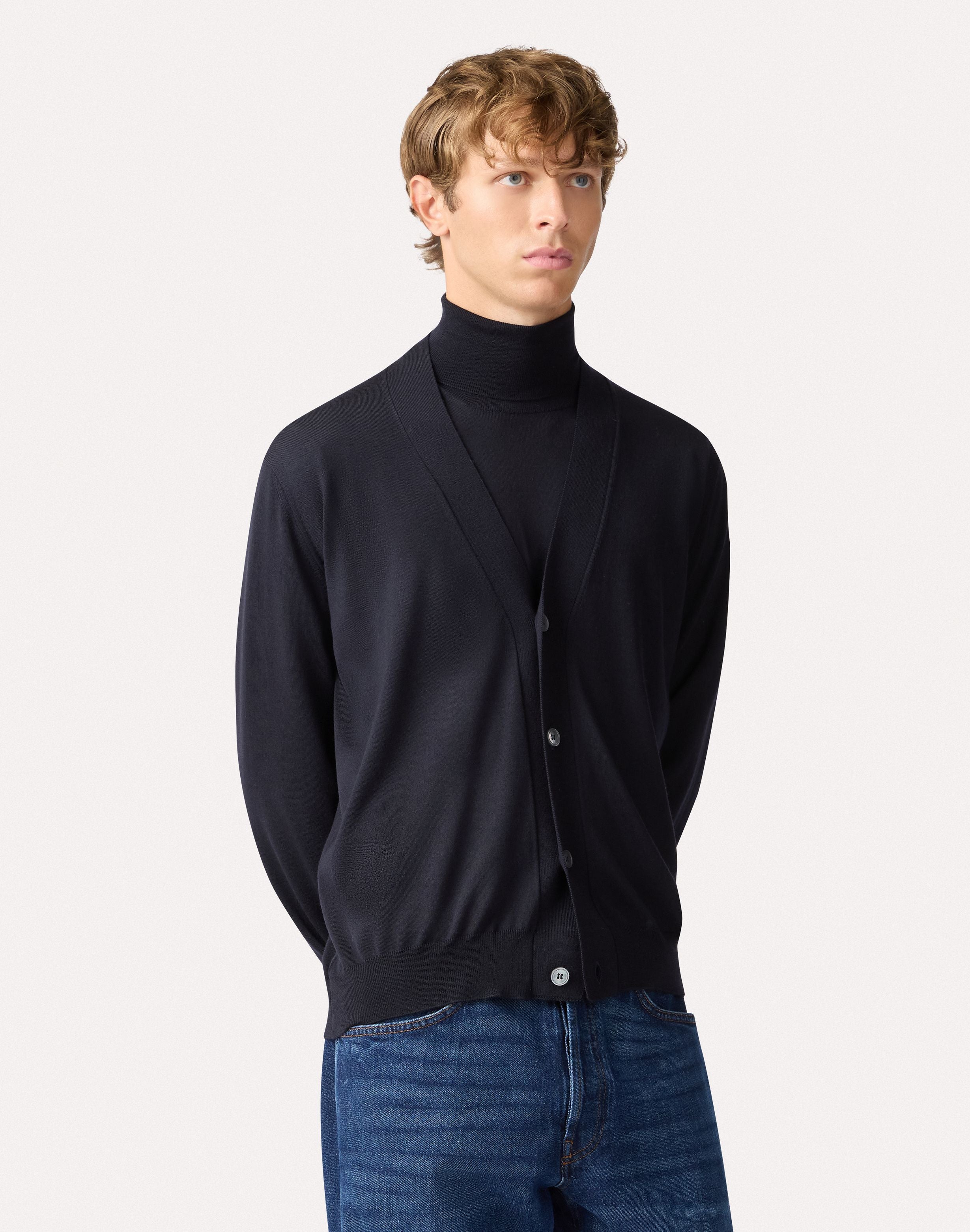 Blauer Cardigan aus superfiner Merinowolle BLUE Lardini 4