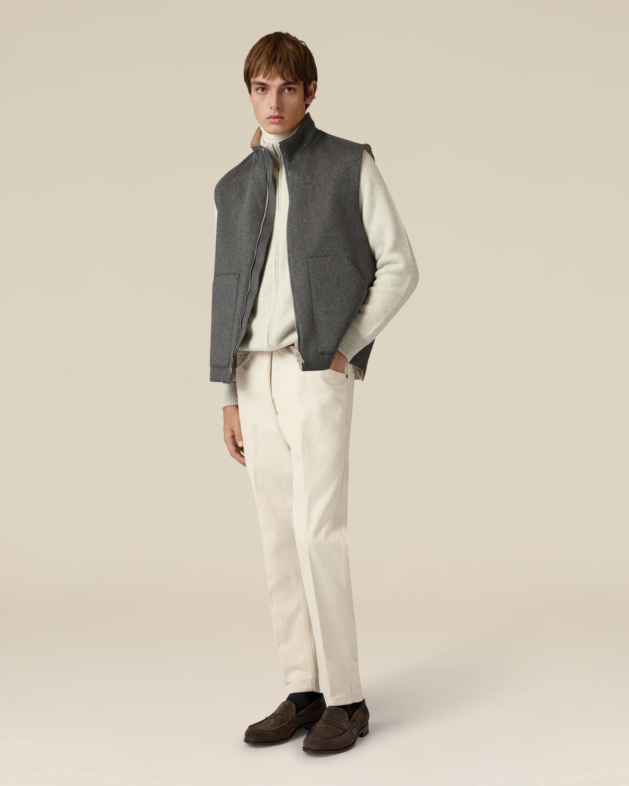 Cremefarbener Rollkragenpullover aus superfiner Merinowolle CREAM Lardini 2