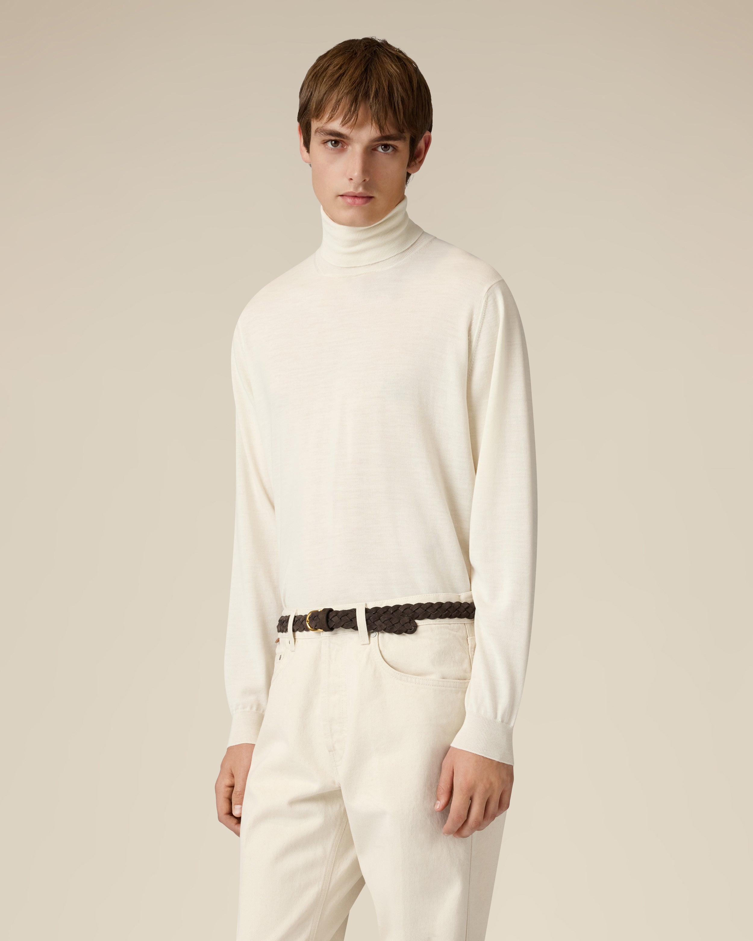 Cremefarbener Rollkragenpullover aus superfiner Merinowolle CREAM Lardini 4