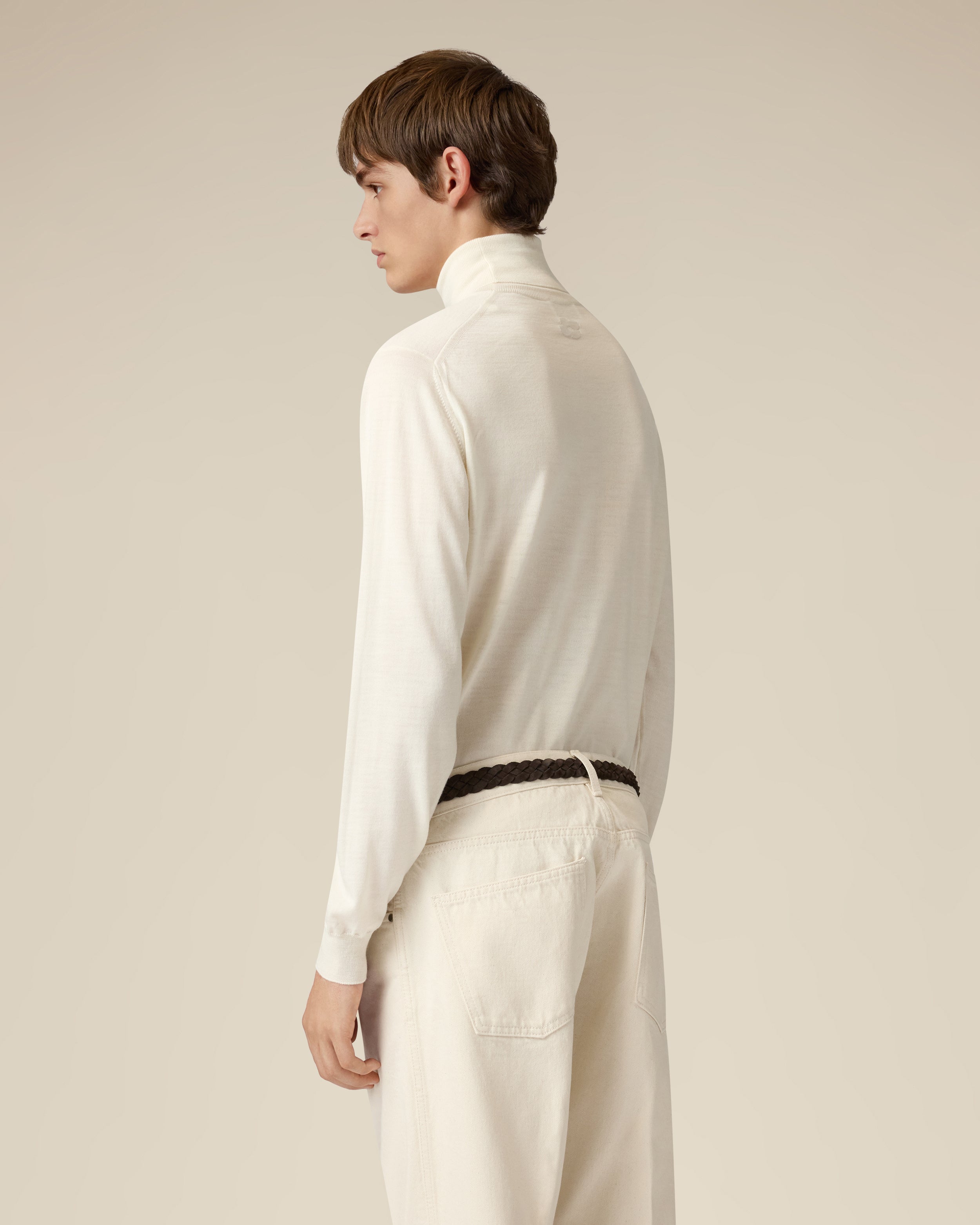 Cremefarbener Rollkragenpullover aus superfiner Merinowolle CREAM Lardini 5