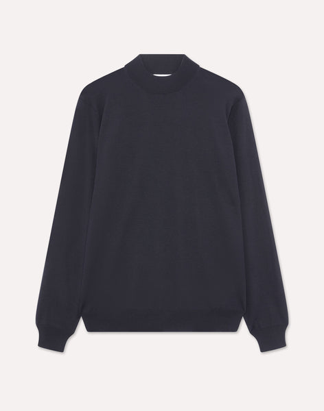 Blue superfine merino wool mock neck sweater, white, man | Lardini