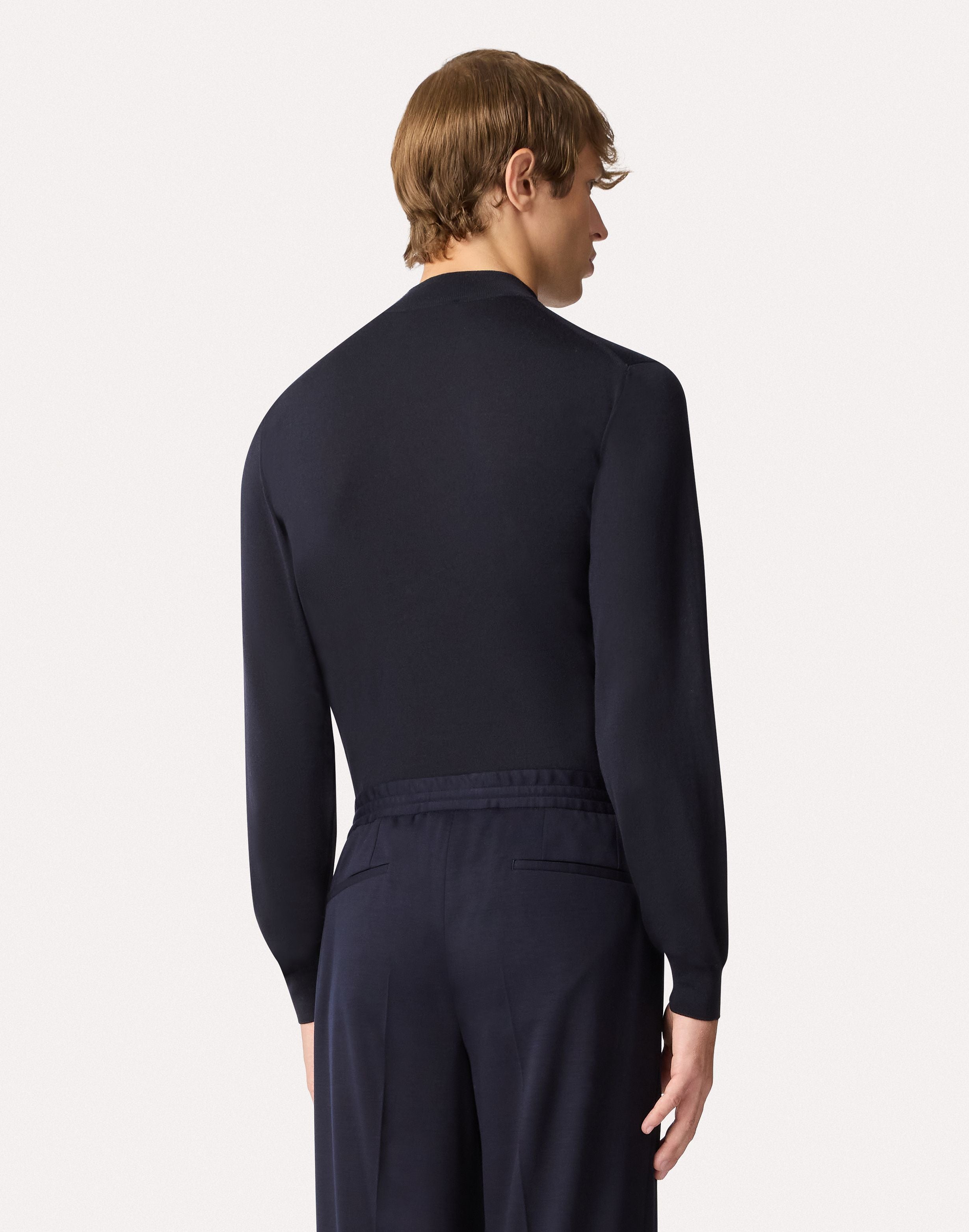 Blue superfine merino wool mock neck sweater BLUE Lardini 1