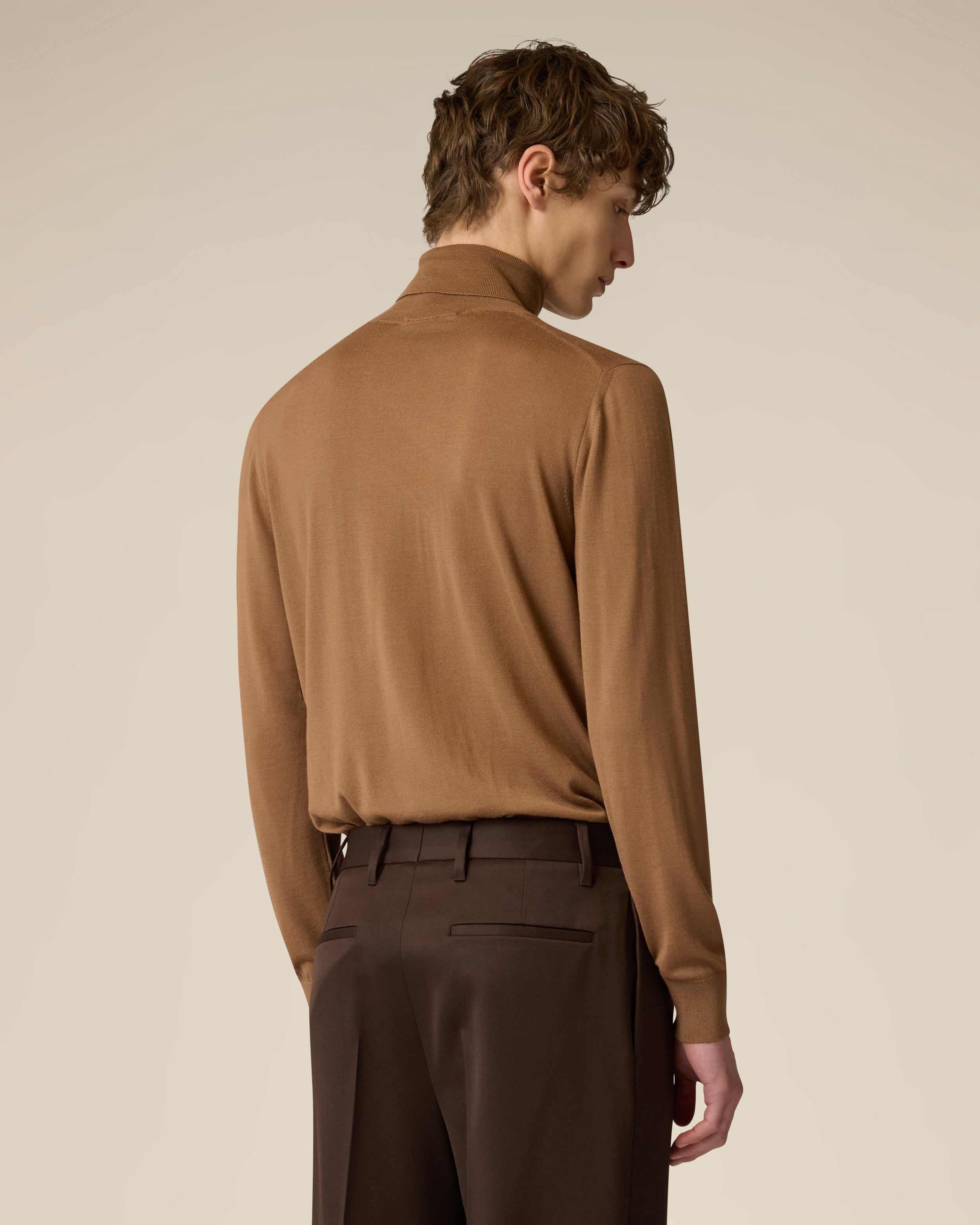Beiger Rollkragenpullover aus extrafeiner Wolle BROWN/RUST Lardini 5