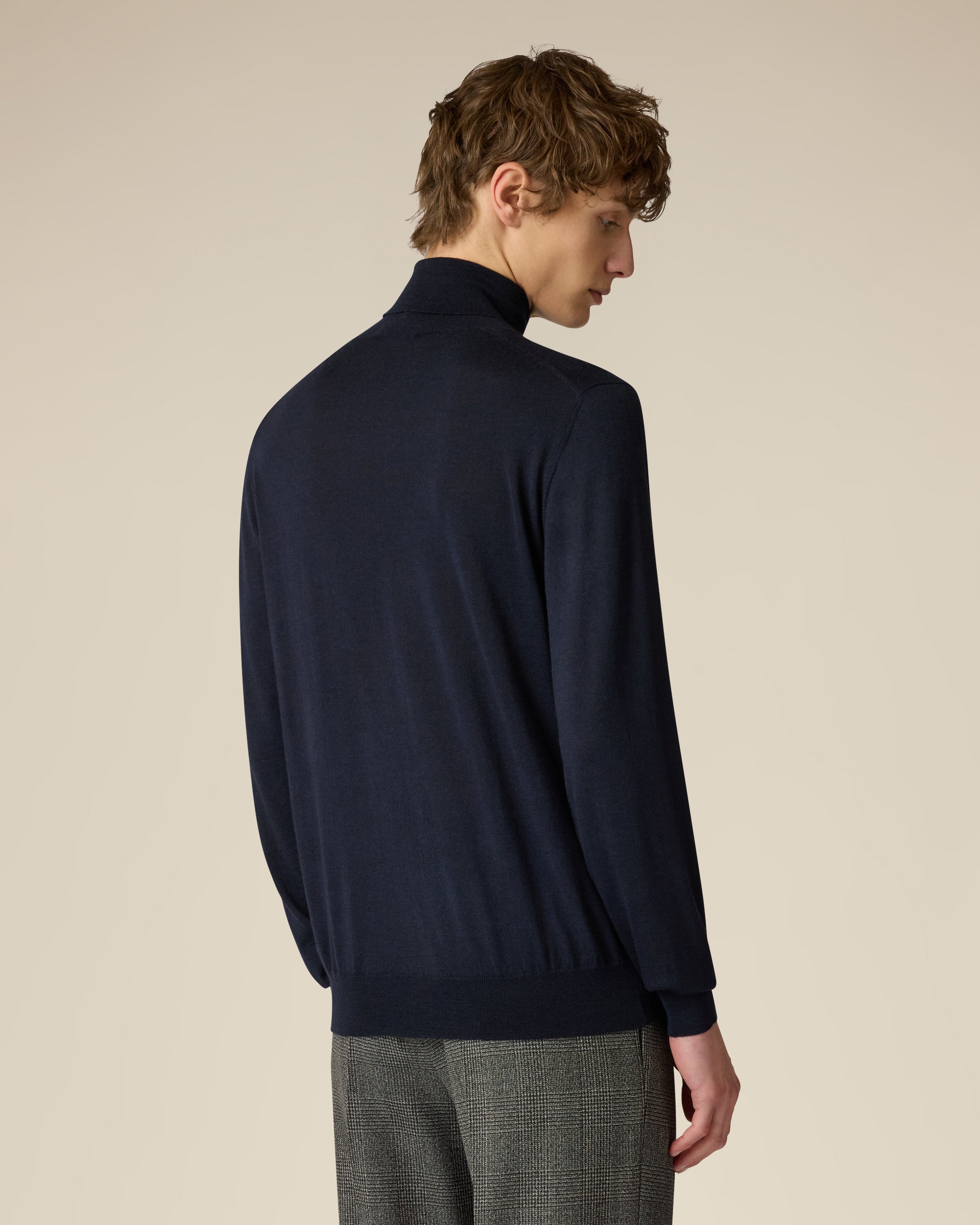 Blue turtleneck in wool; silk; and cashmere, white, man | Lardini