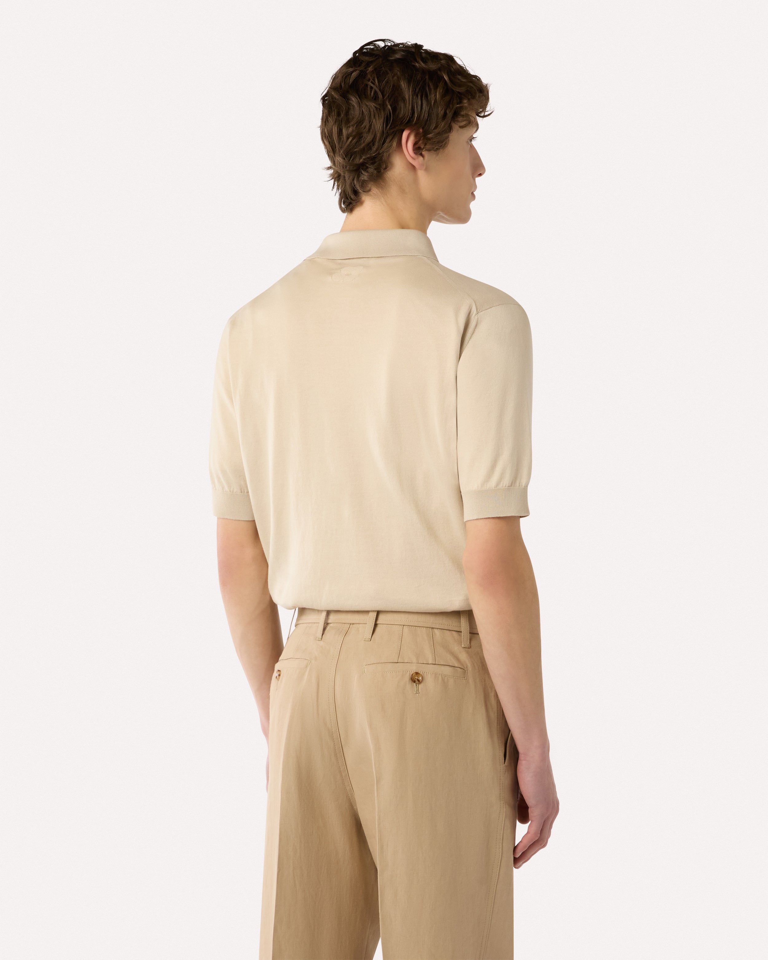 Cream knitted cotton polo shirt CREAM Lardini 5