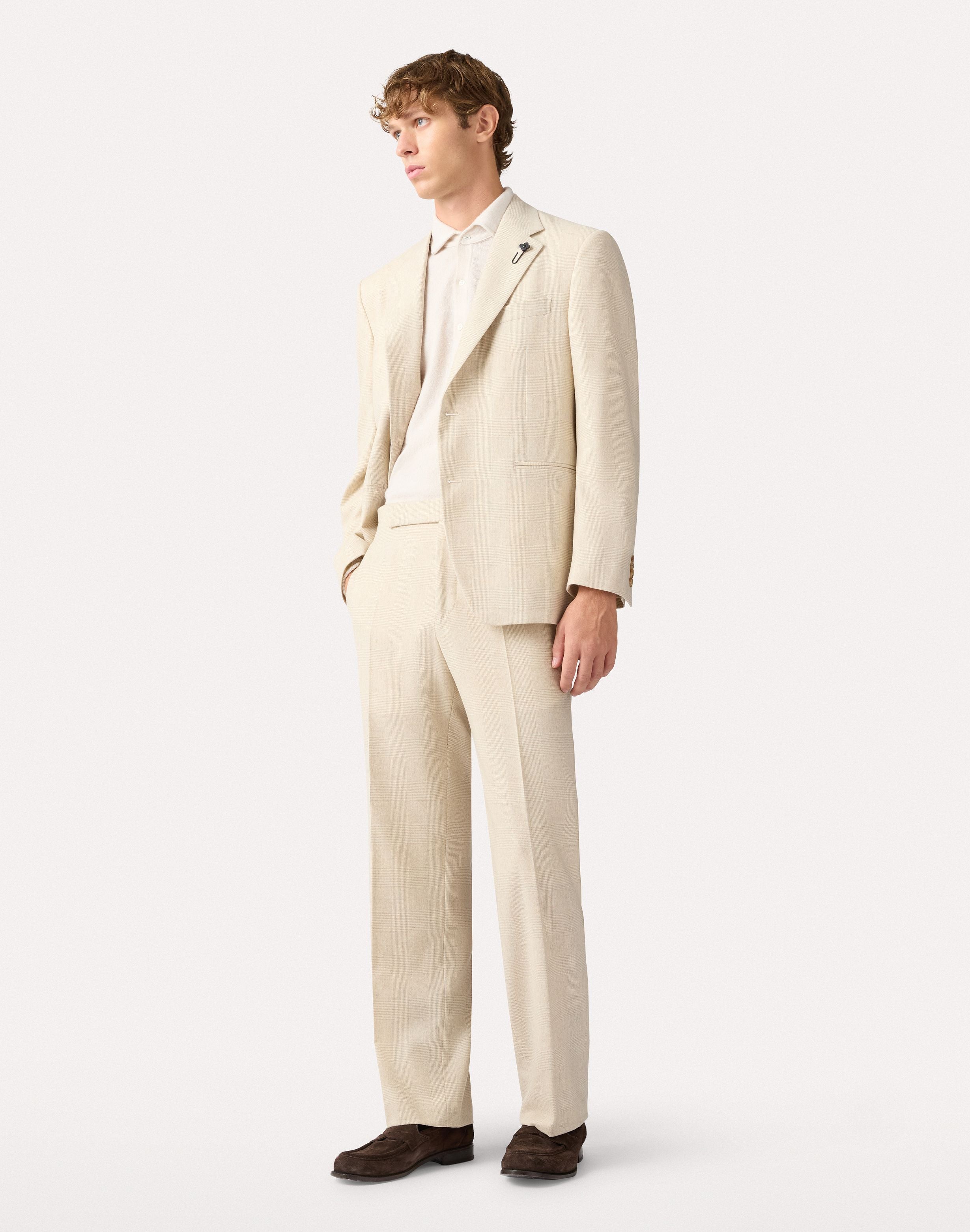 Cream-colored long-sleeve polo in carded cashmere CREAM Lardini 2