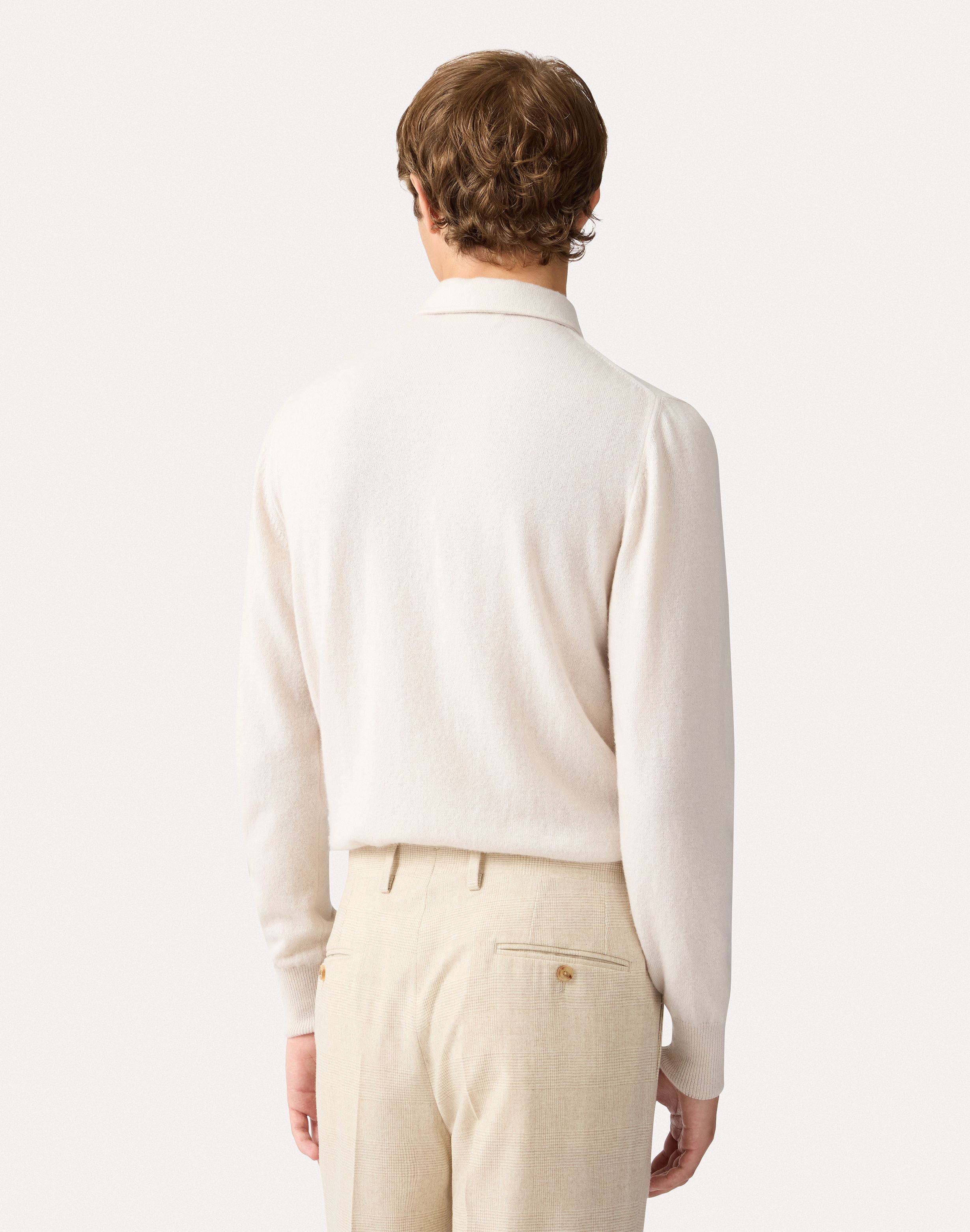Cream-colored long-sleeve polo in carded cashmere CREAM Lardini 5