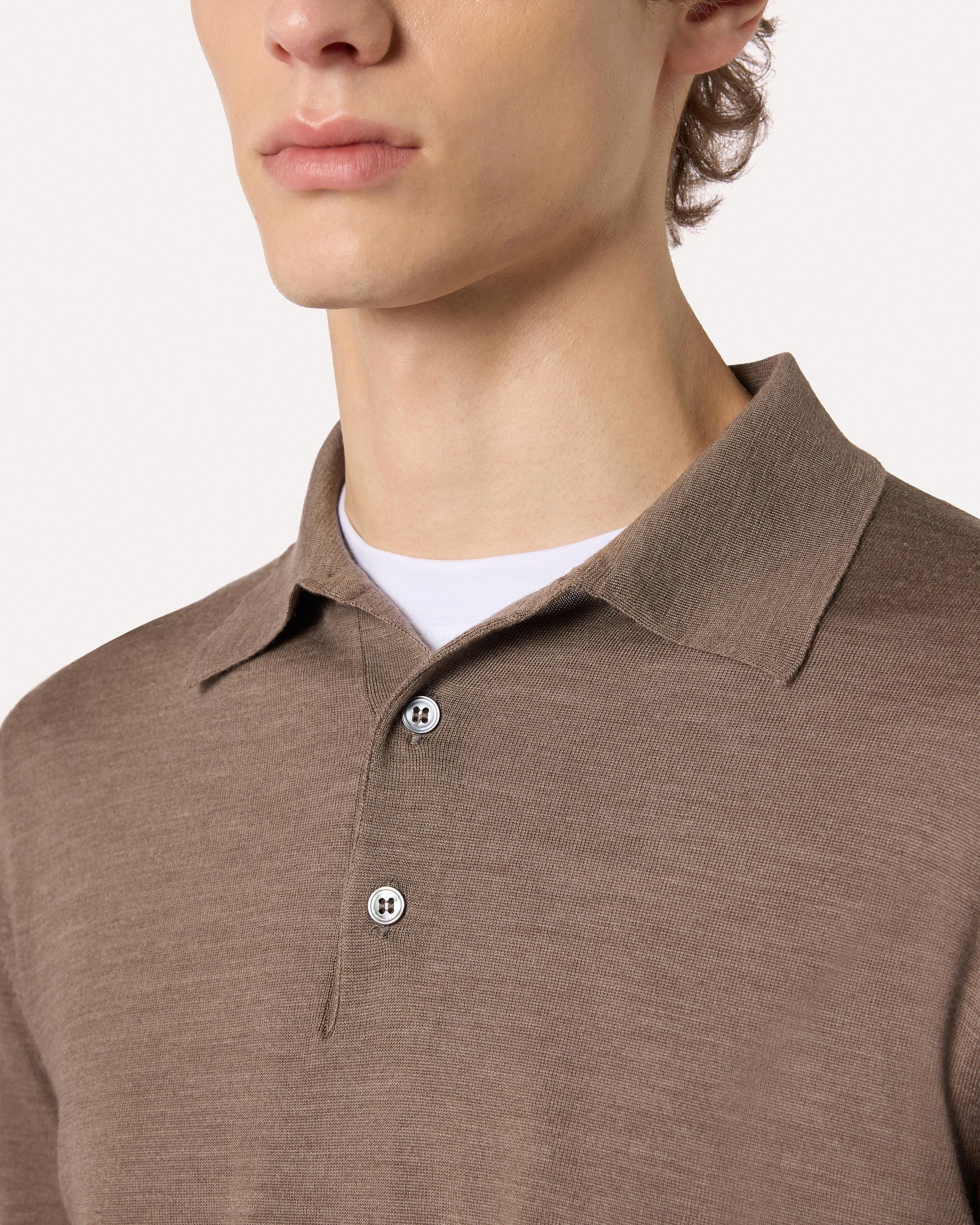 Hazelnut polo in superfine merino wool HAZELNUT Lardini 3