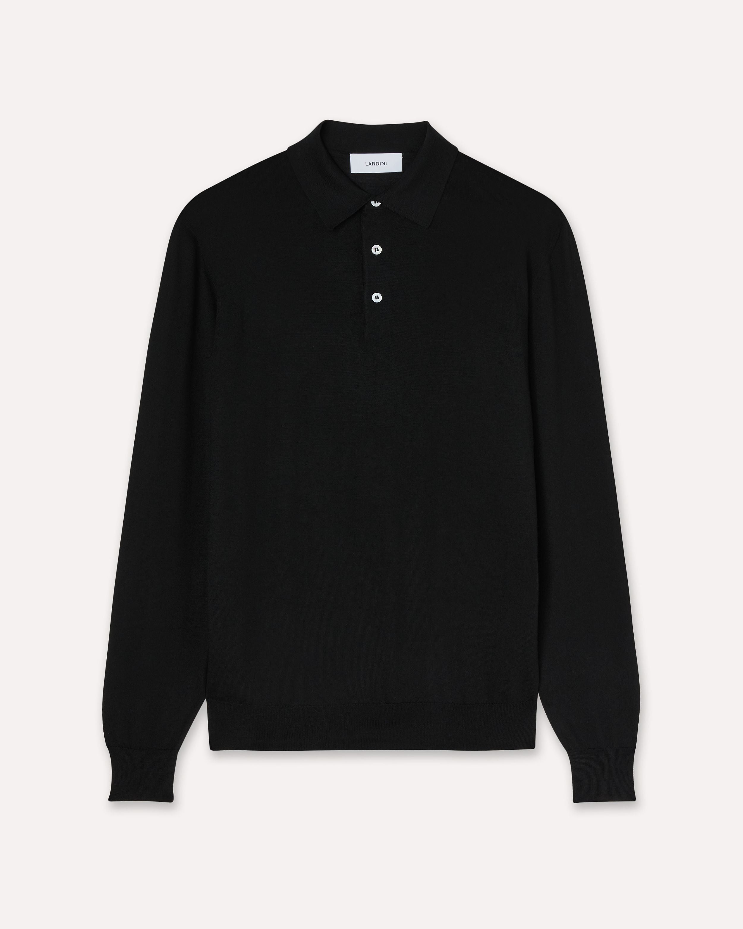 Polo aera  manica lunga in lana merino superfine BLACK Lardini