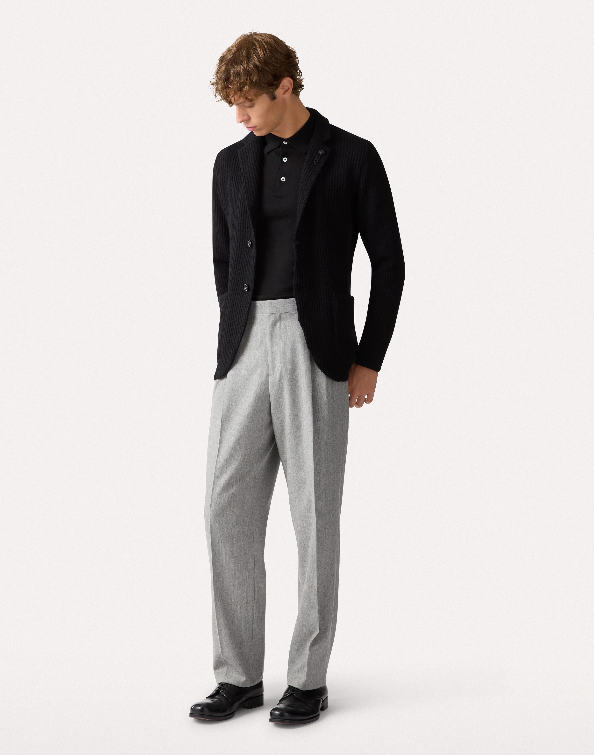 Long-sleeve black polo in superfine merino wool BLACK Lardini 2