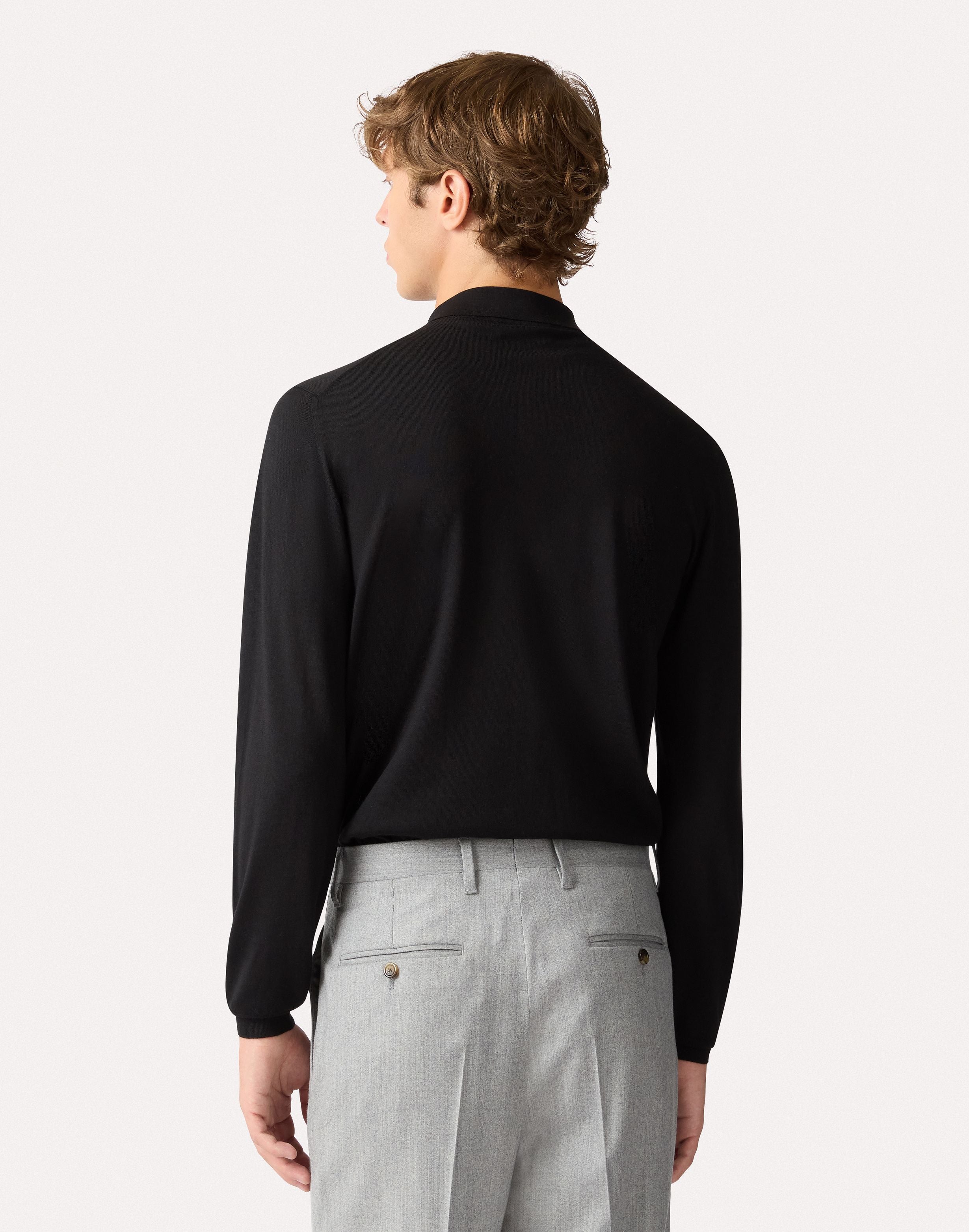 Long-sleeve black polo in superfine merino wool BLACK Lardini 5