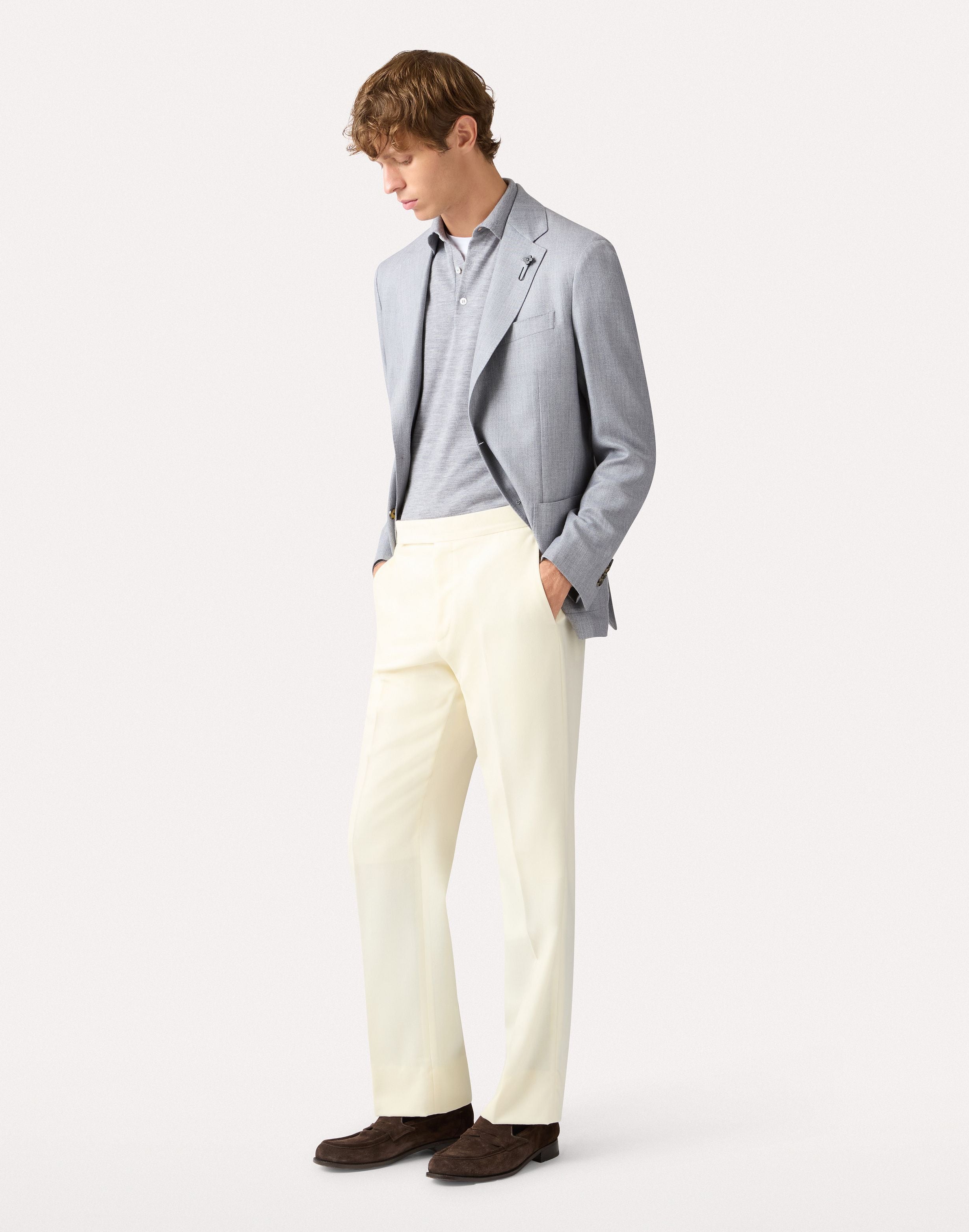 Polo grigia a manica lunga con bottoni in lana, seta e cashmere GREY Lardini 2