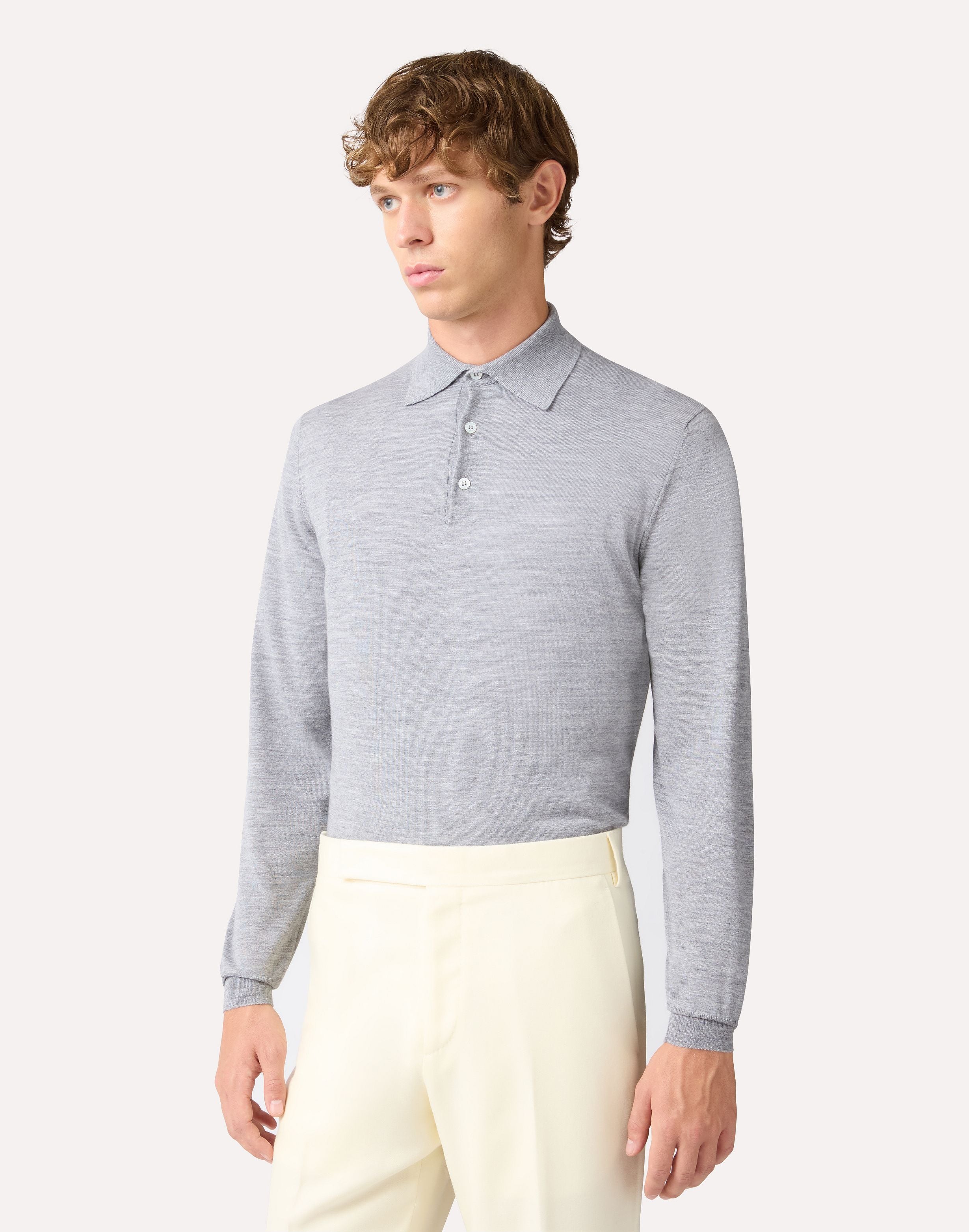 Polo grigia a manica lunga con bottoni in lana, seta e cashmere GREY Lardini 4