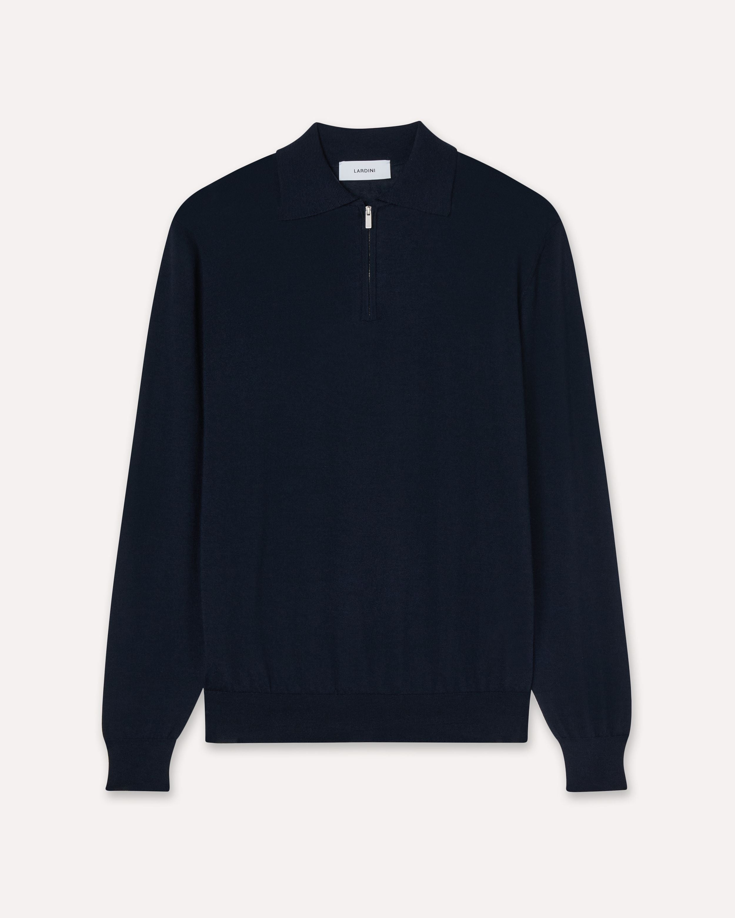 Polo blu a manica lunga in lana, seta e cashmere con zip BLUE Lardini 1