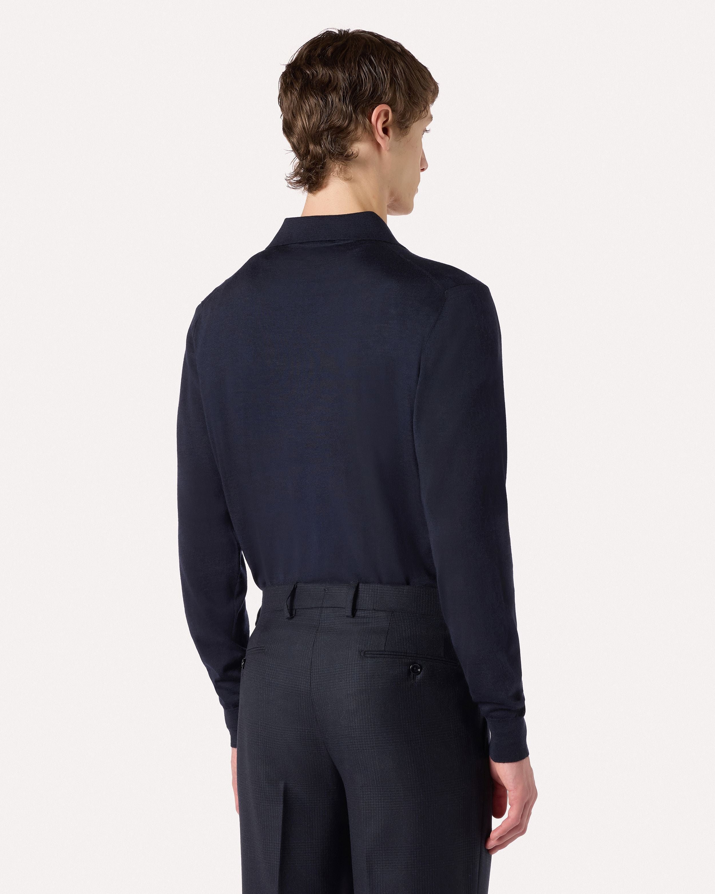 Polo blu a manica lunga in lana, seta e cashmere con zip BLUE Lardini 5