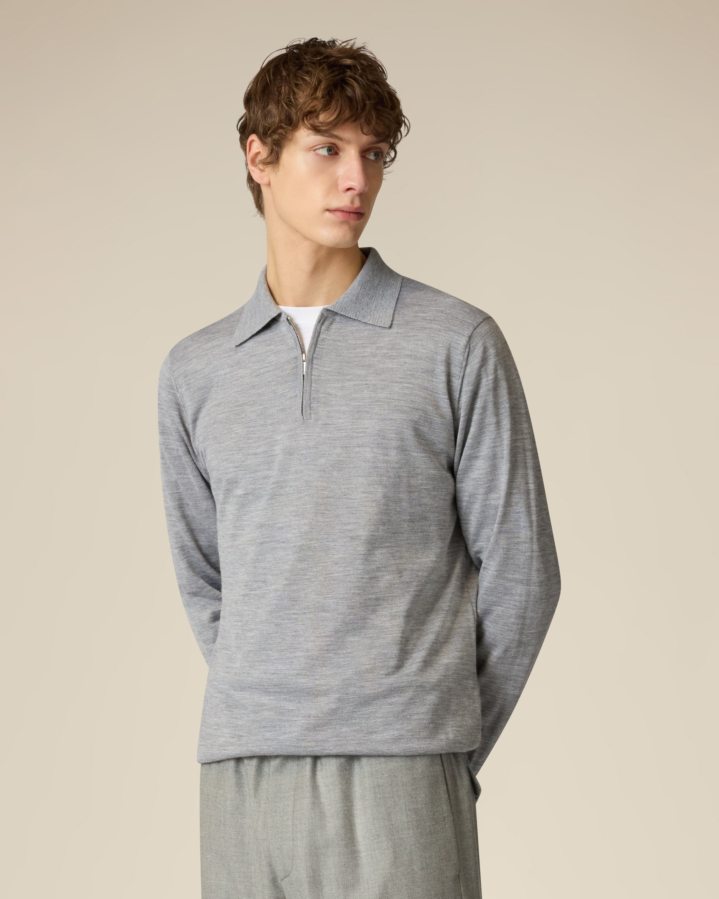 Polo zippé en laine; soie et cachemire gris GREY Lardini 4