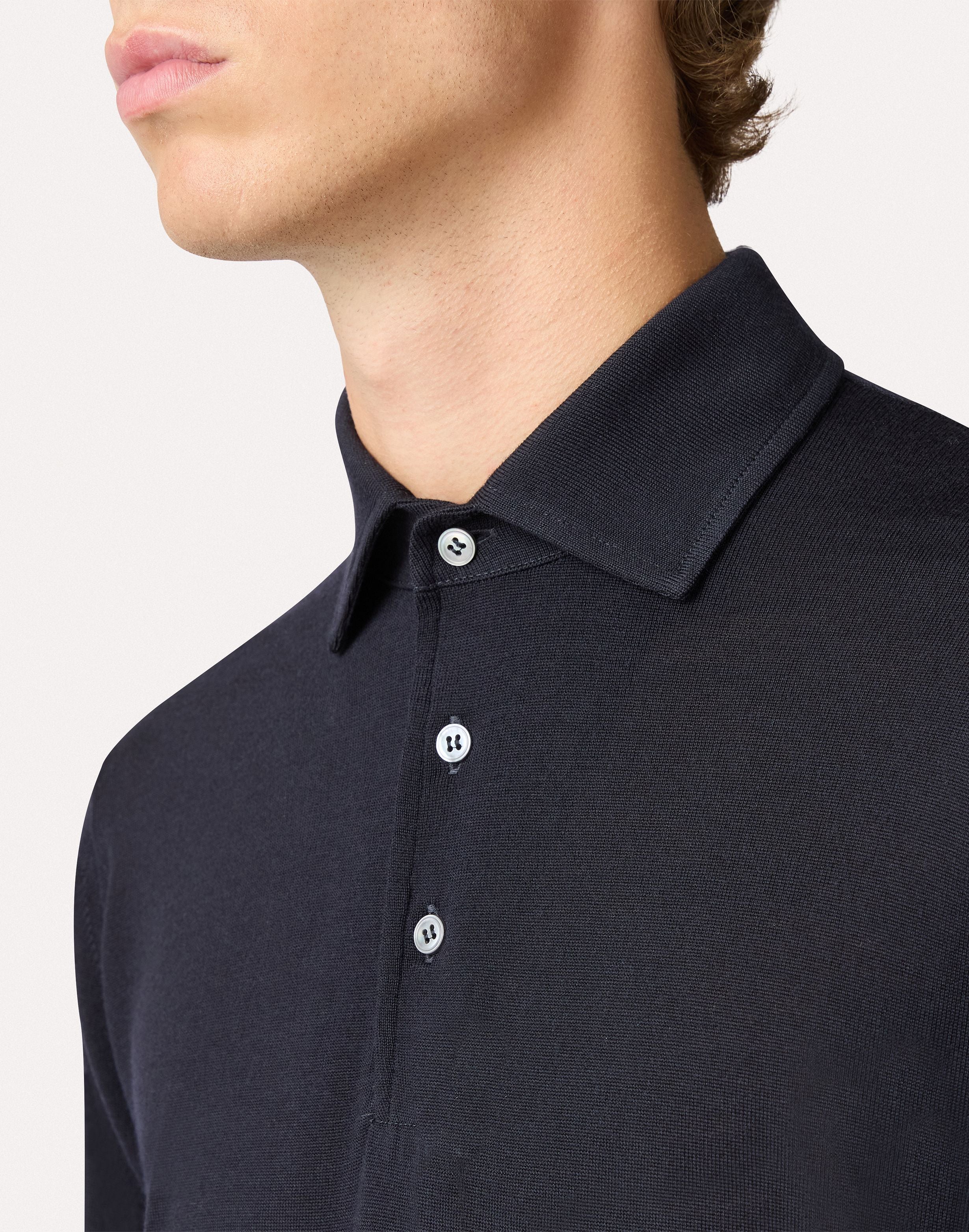 Polo manica lunga blu con collo sostenuto BLUE Lardini 3