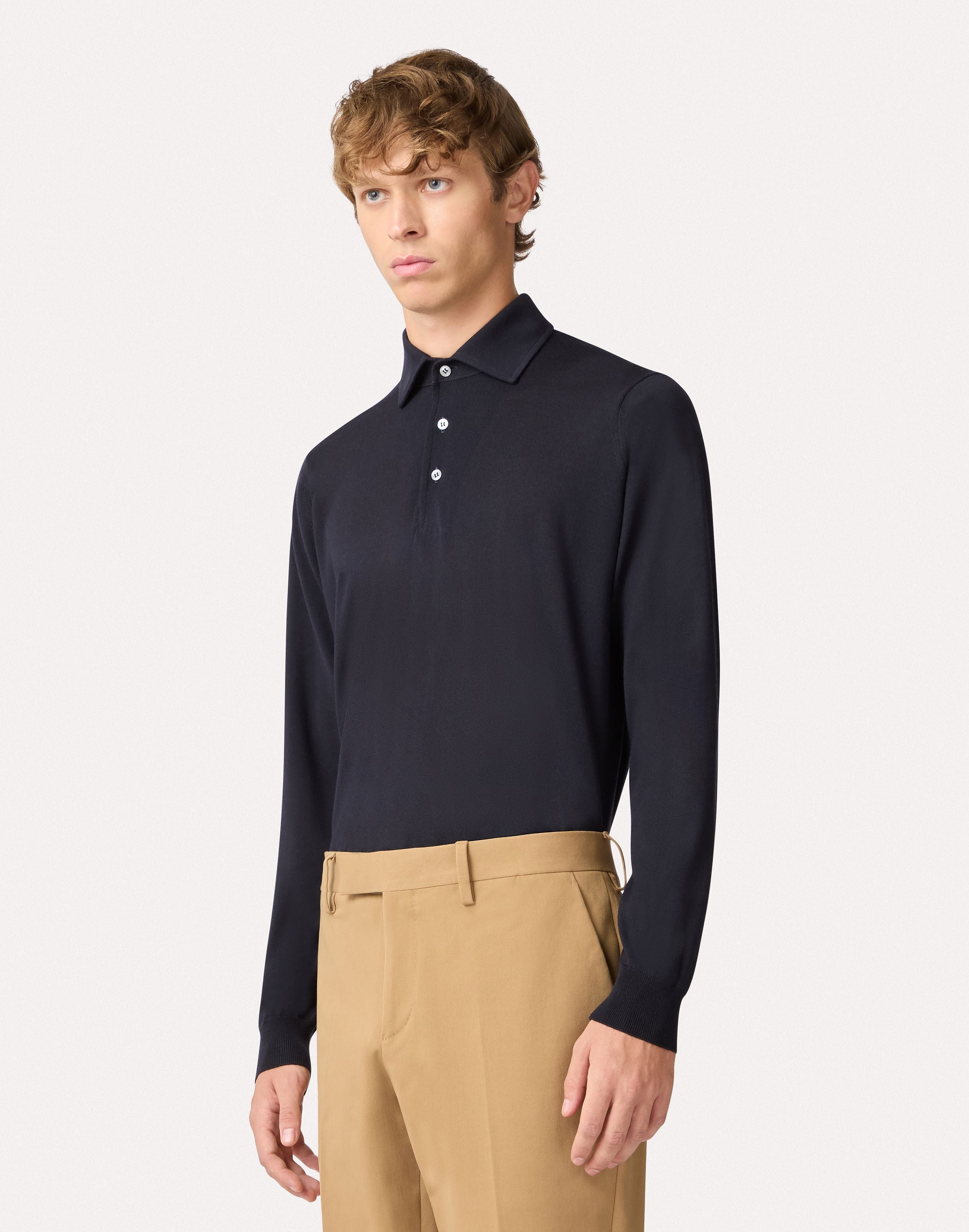 Polo manica lunga blu con collo sostenuto BLUE Lardini 4