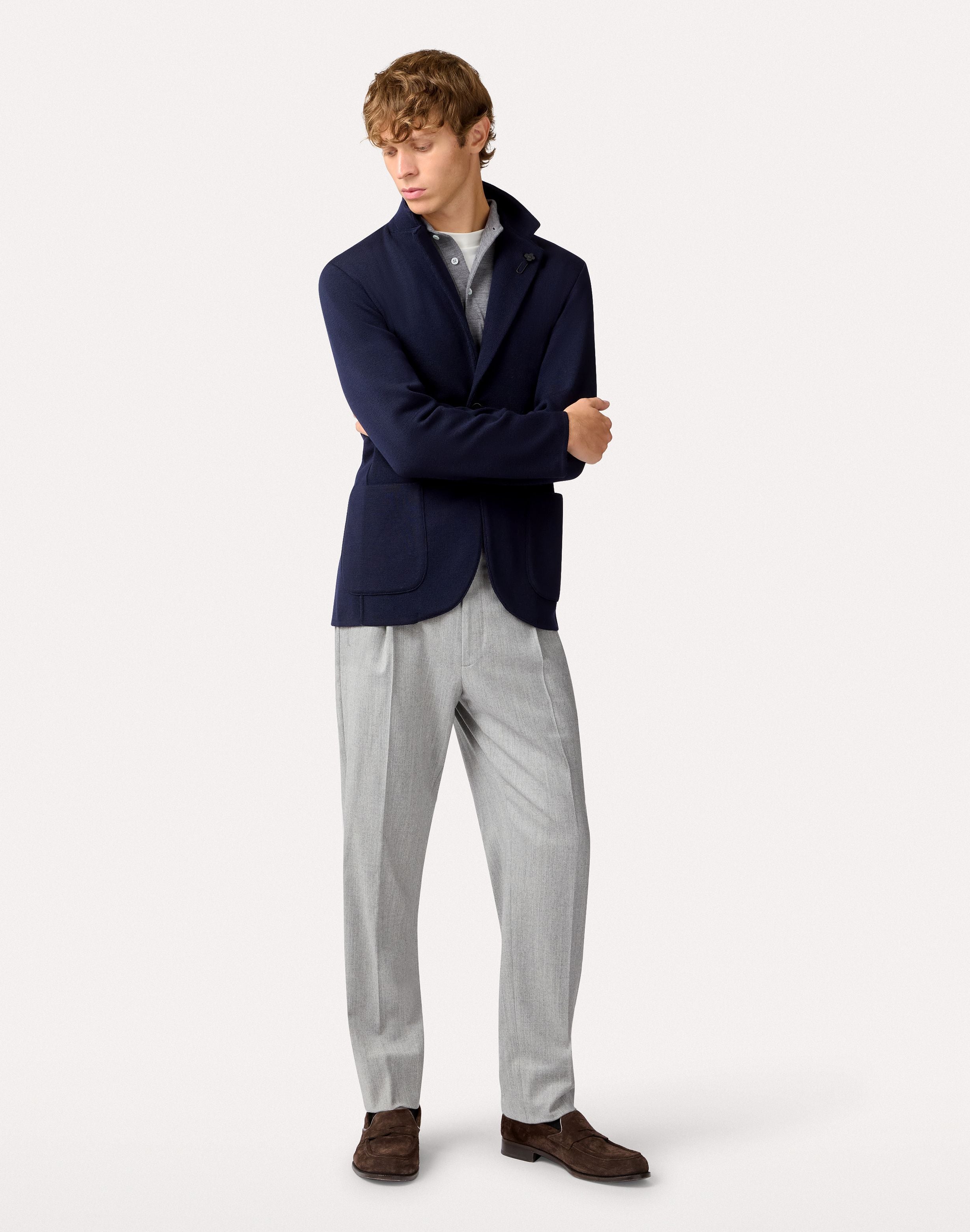Long-sleeve grey polo with structured shirt collar GREY Lardini 2