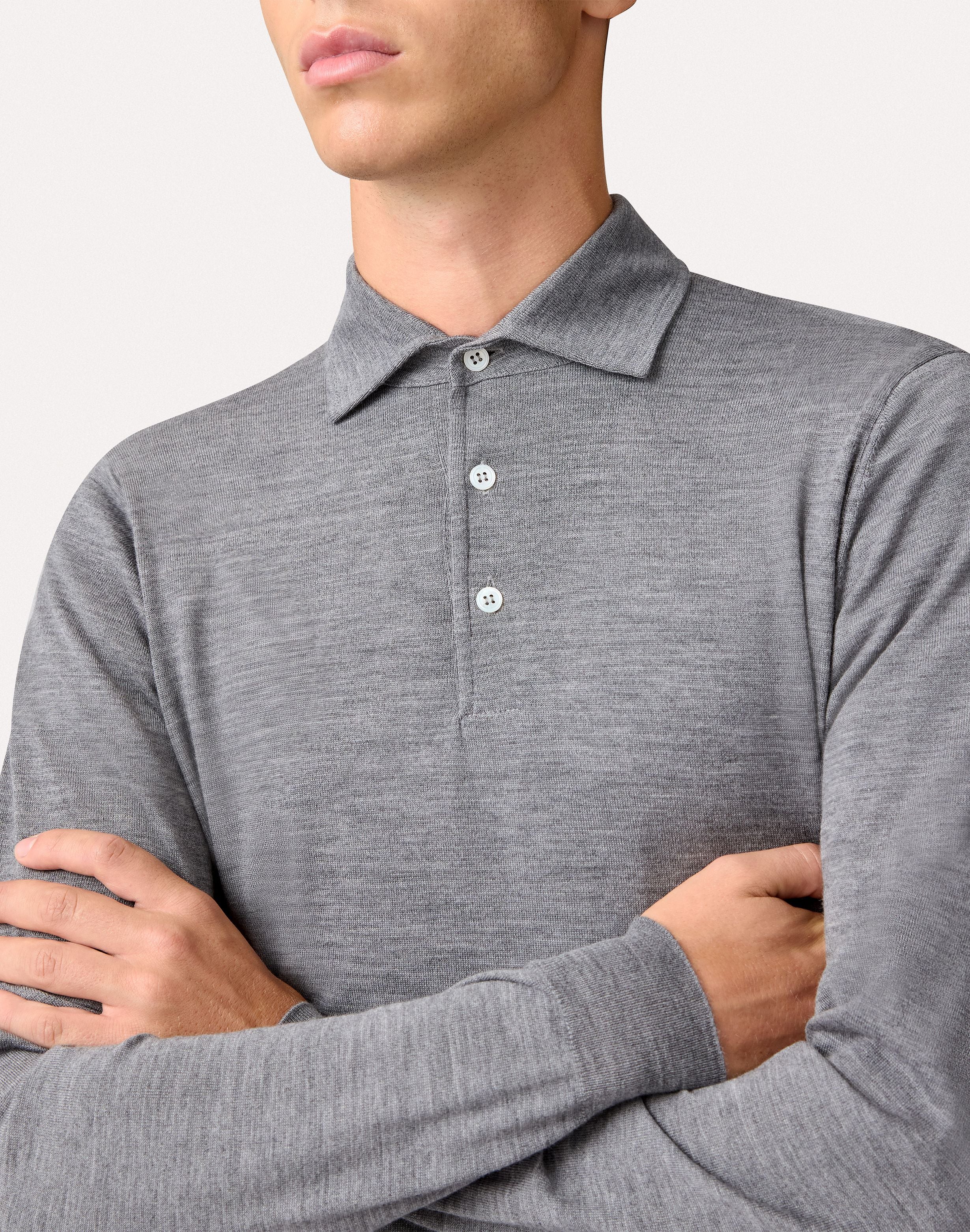 Long-sleeve grey polo with structured shirt collar GREY Lardini 3