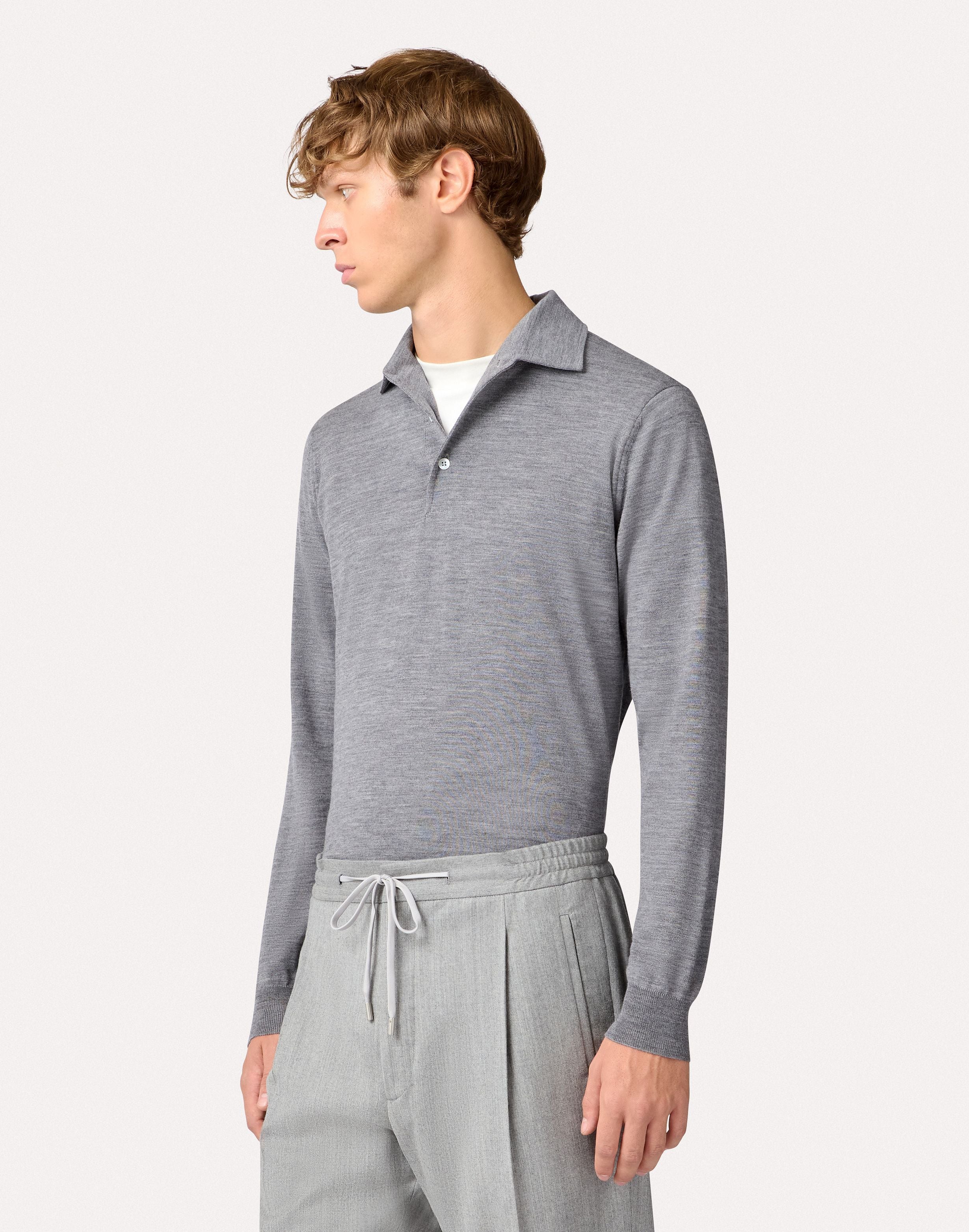 Long-sleeve grey polo with structured shirt collar GREY Lardini 4