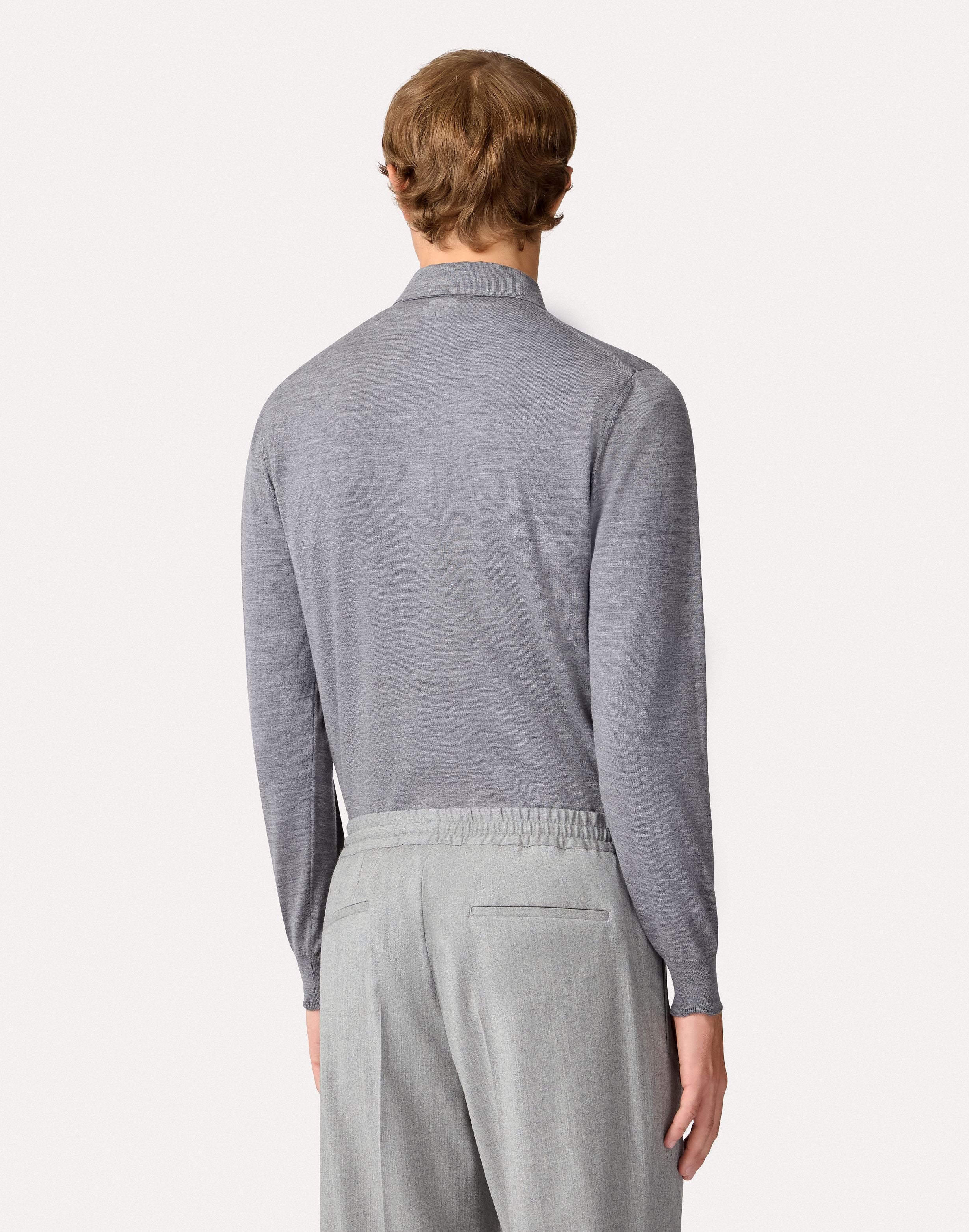 Long-sleeve grey polo with structured shirt collar GREY Lardini 5