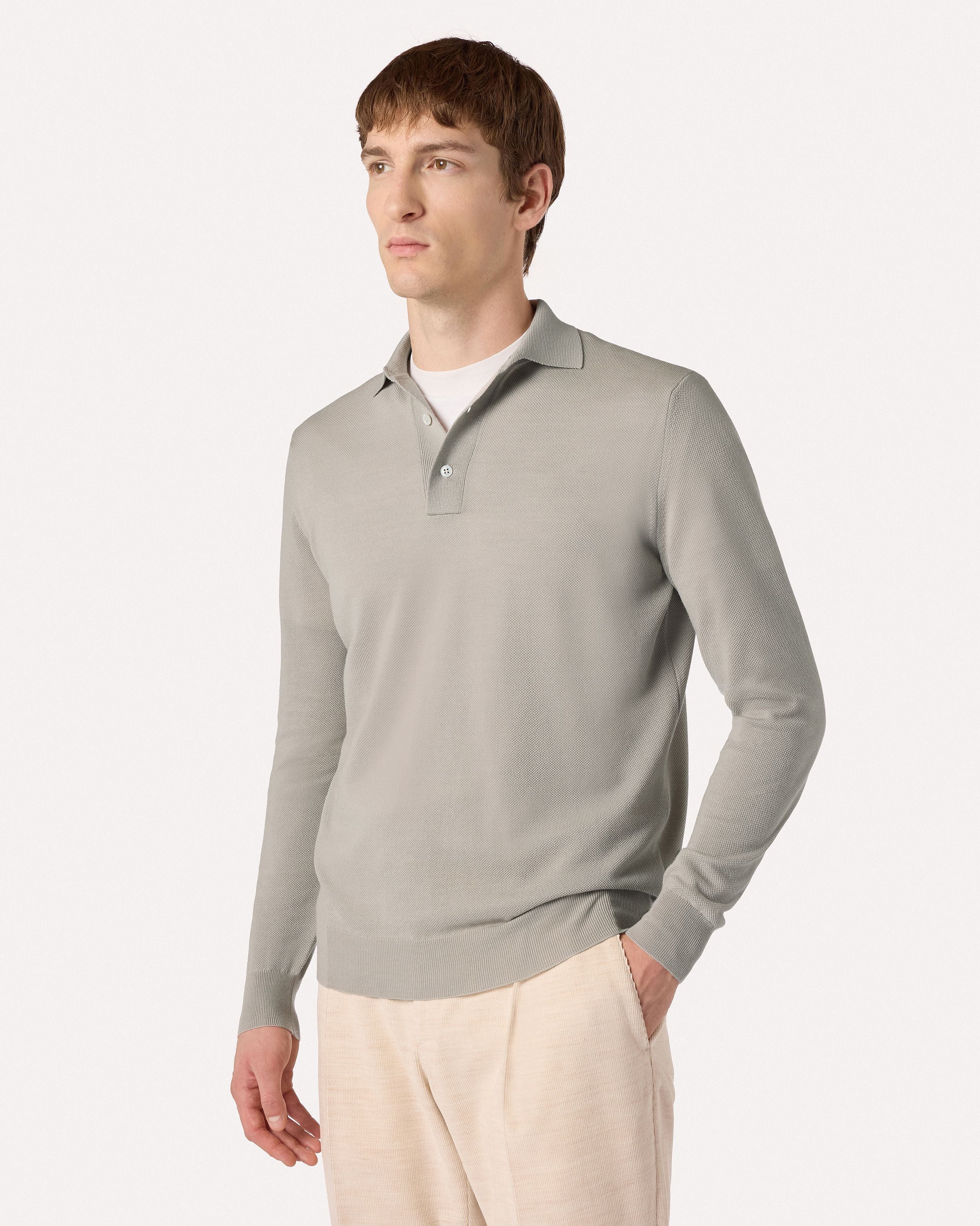Polo greige a manica lunga con bottoni BEIGE Lardini 4