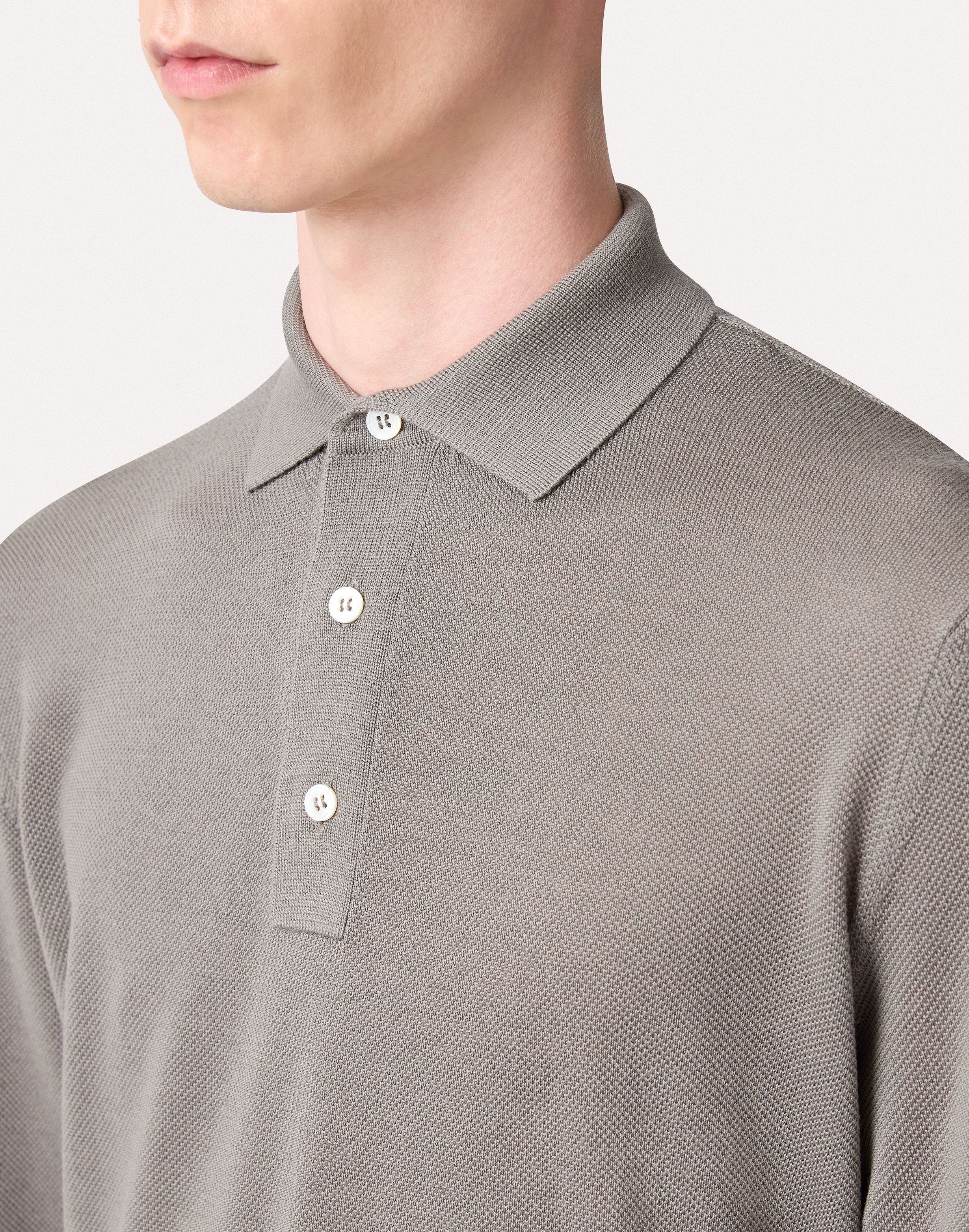 Dove gray long-sleeve polo with buttons HAZELNUT Lardini 3