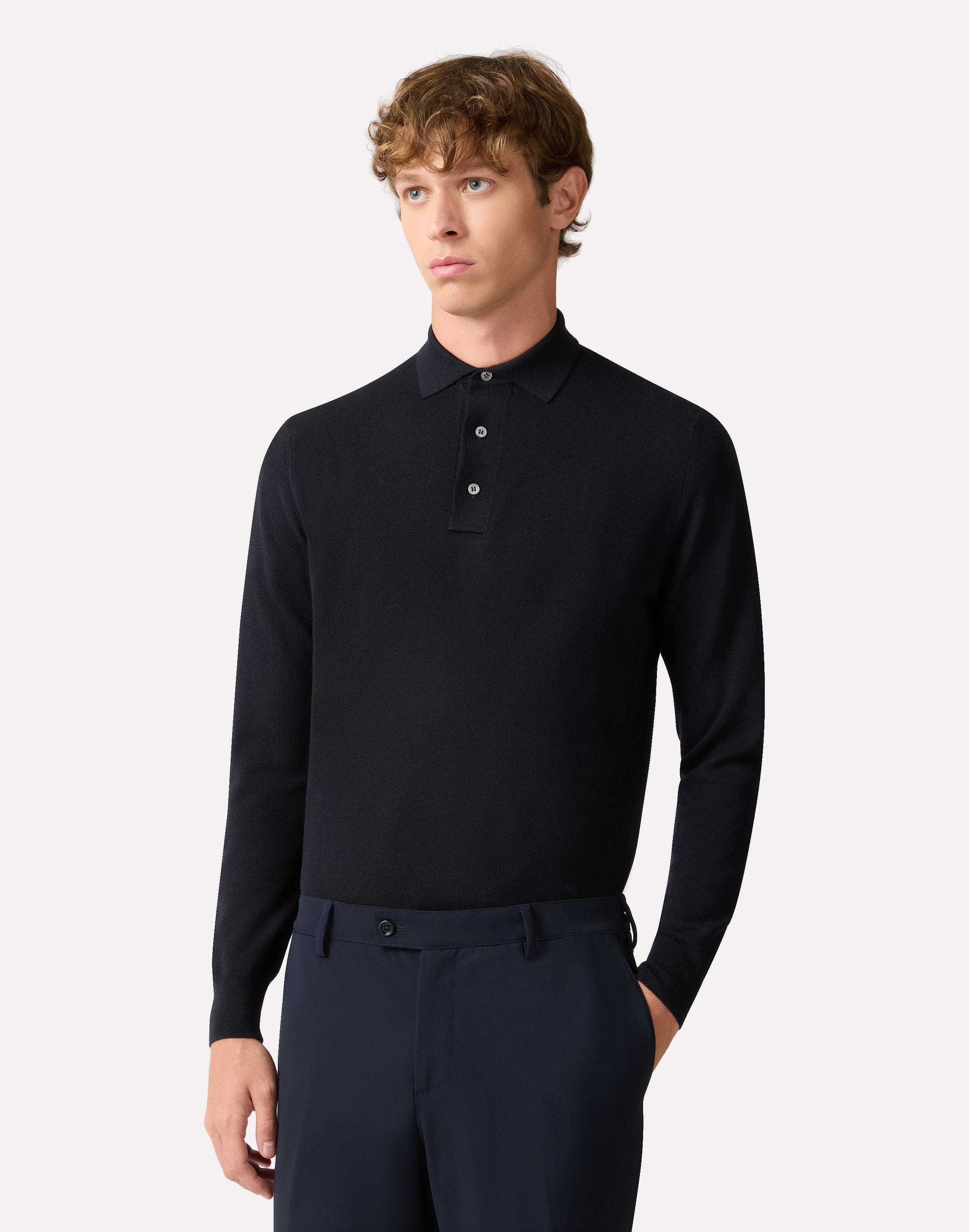 Blue long-sleeve polo with buttons BLUE Lardini 4